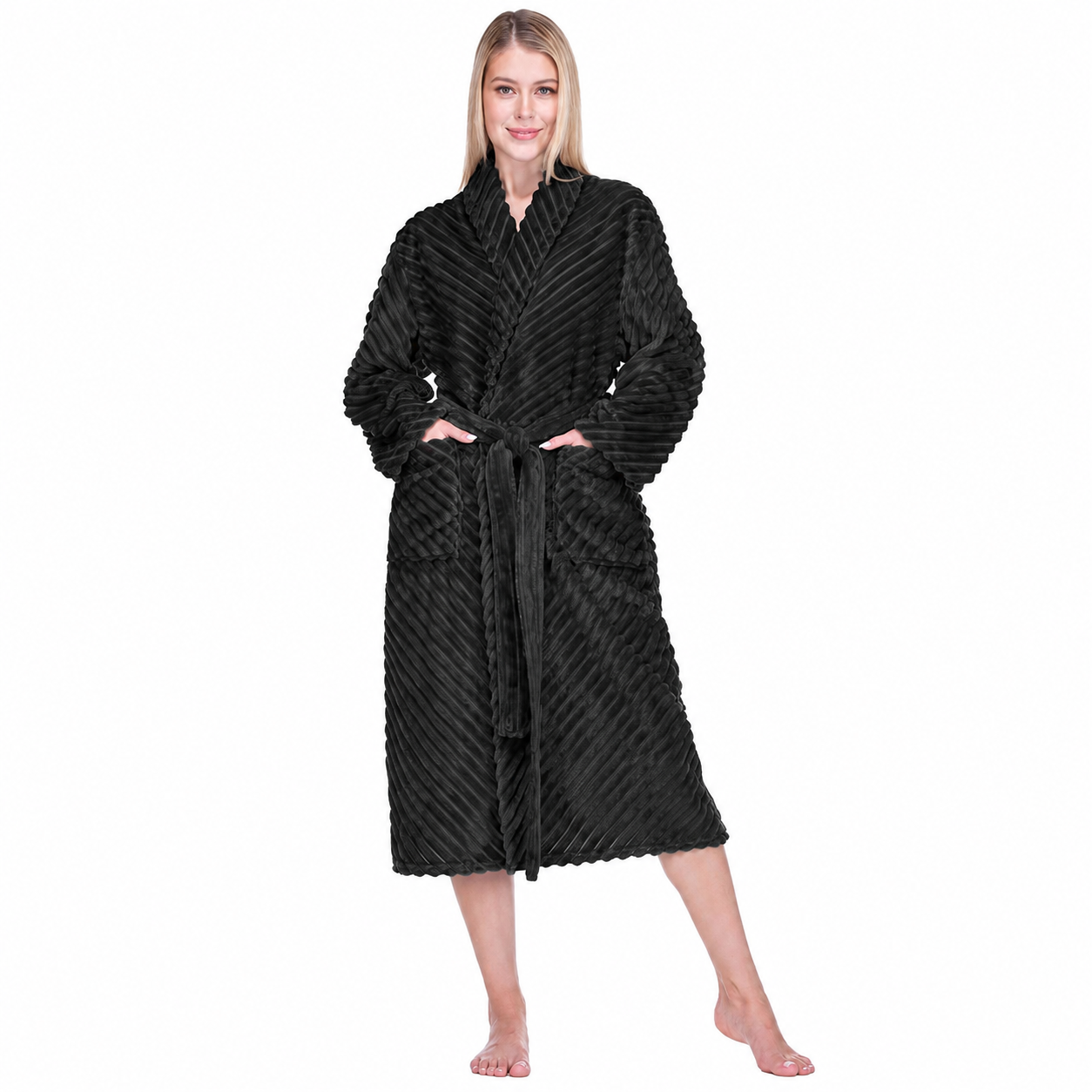 Ribbed Fleece Robe For Women
