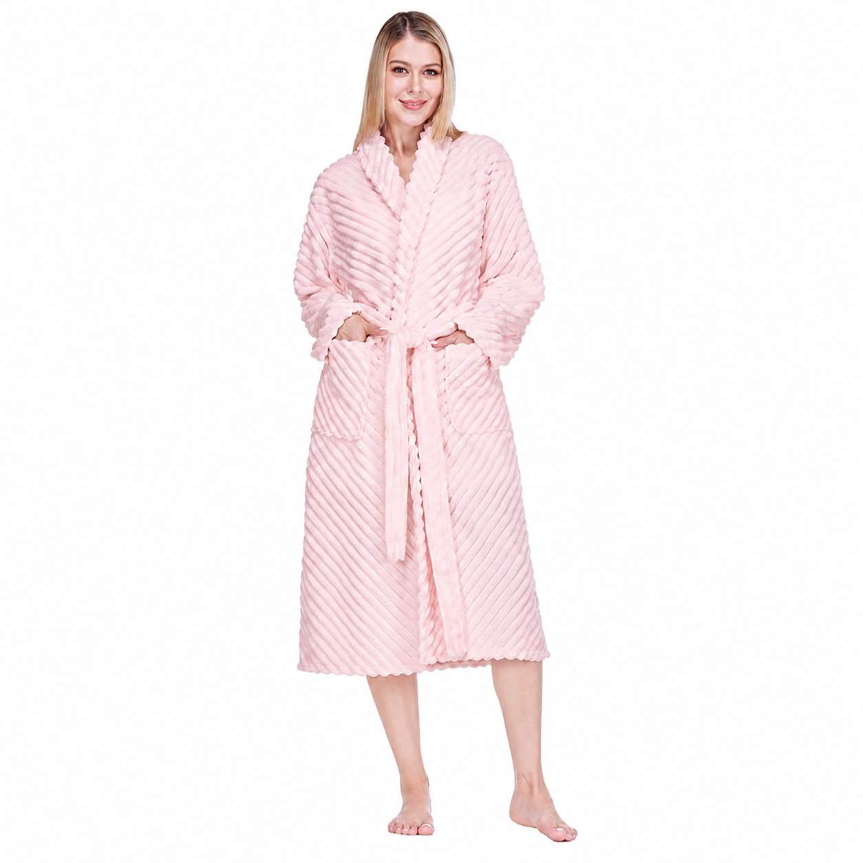 Ribbed Fleece Robe For Women