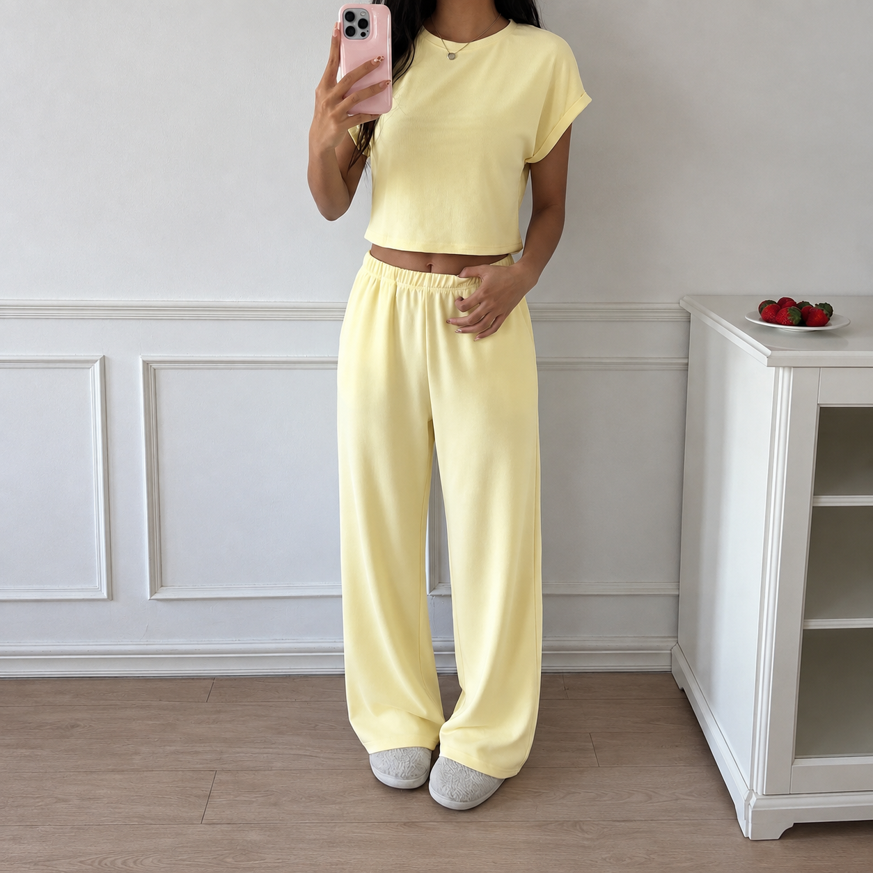 2 Pieces Knit Loungewear Top And Pants Set For Women