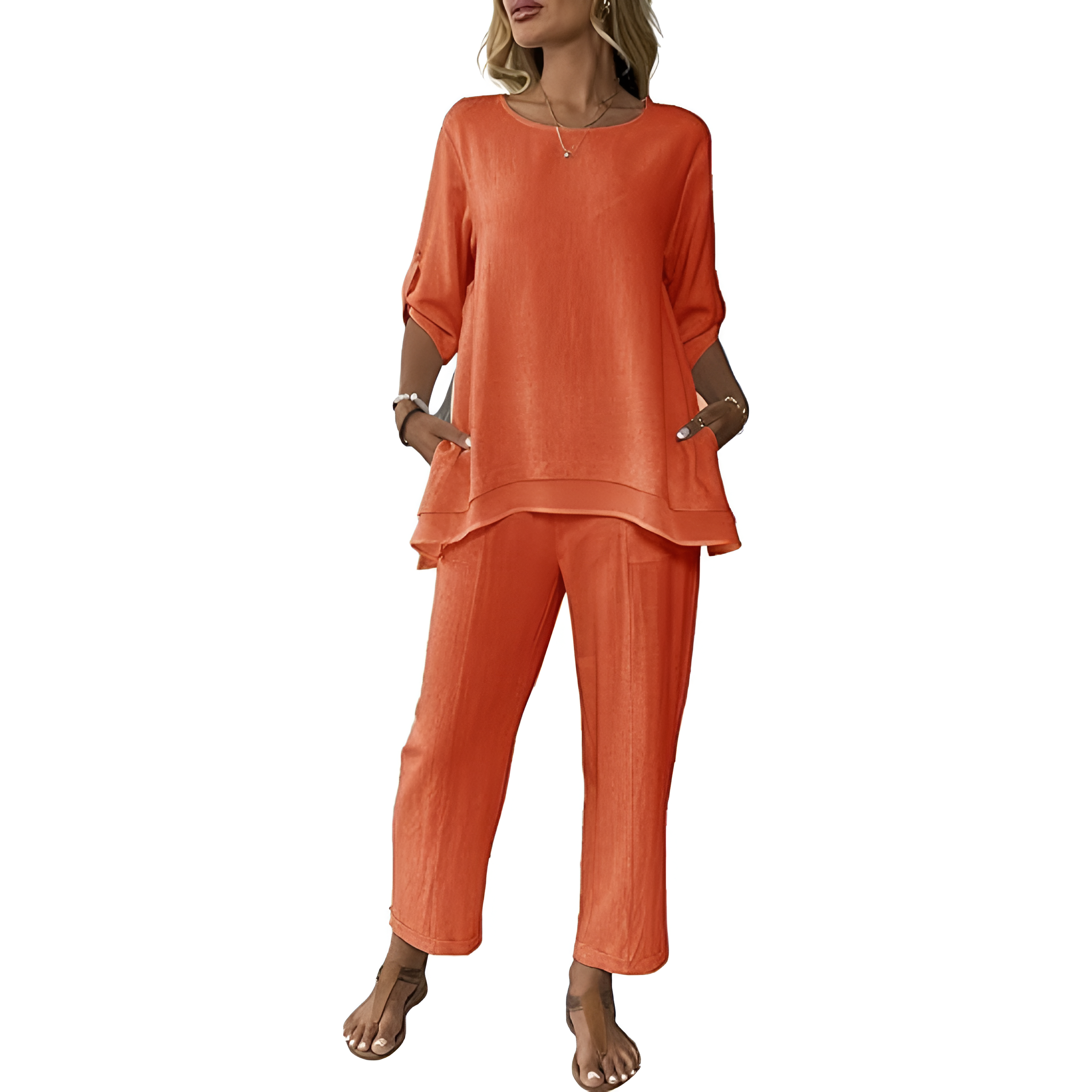 2 Piece Of Wide Rolled Sleeves Outfit Set For Women