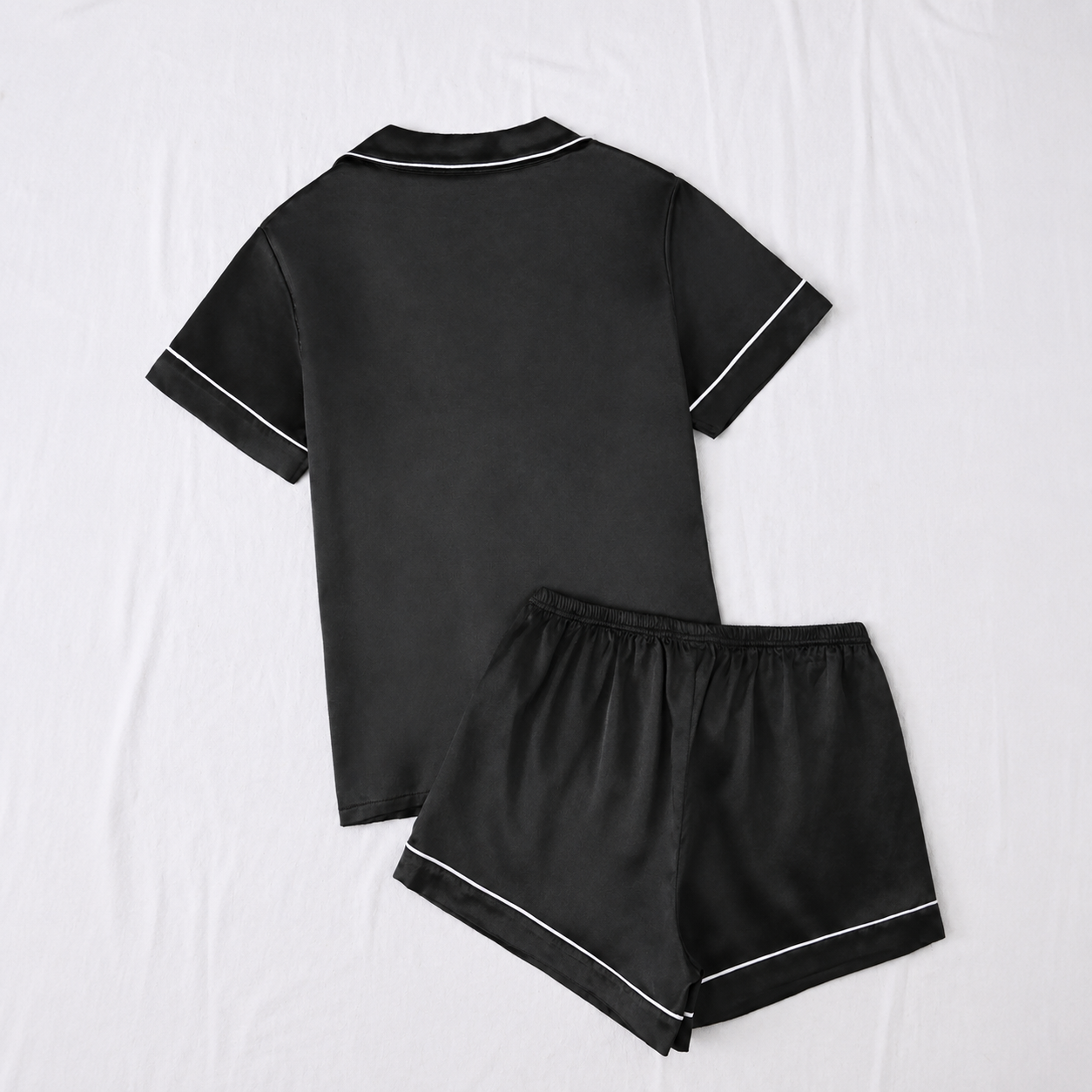 2 Piece Of Short Sleeve Button Front Turn Down Collar Pajama Set With Shorts For Women
