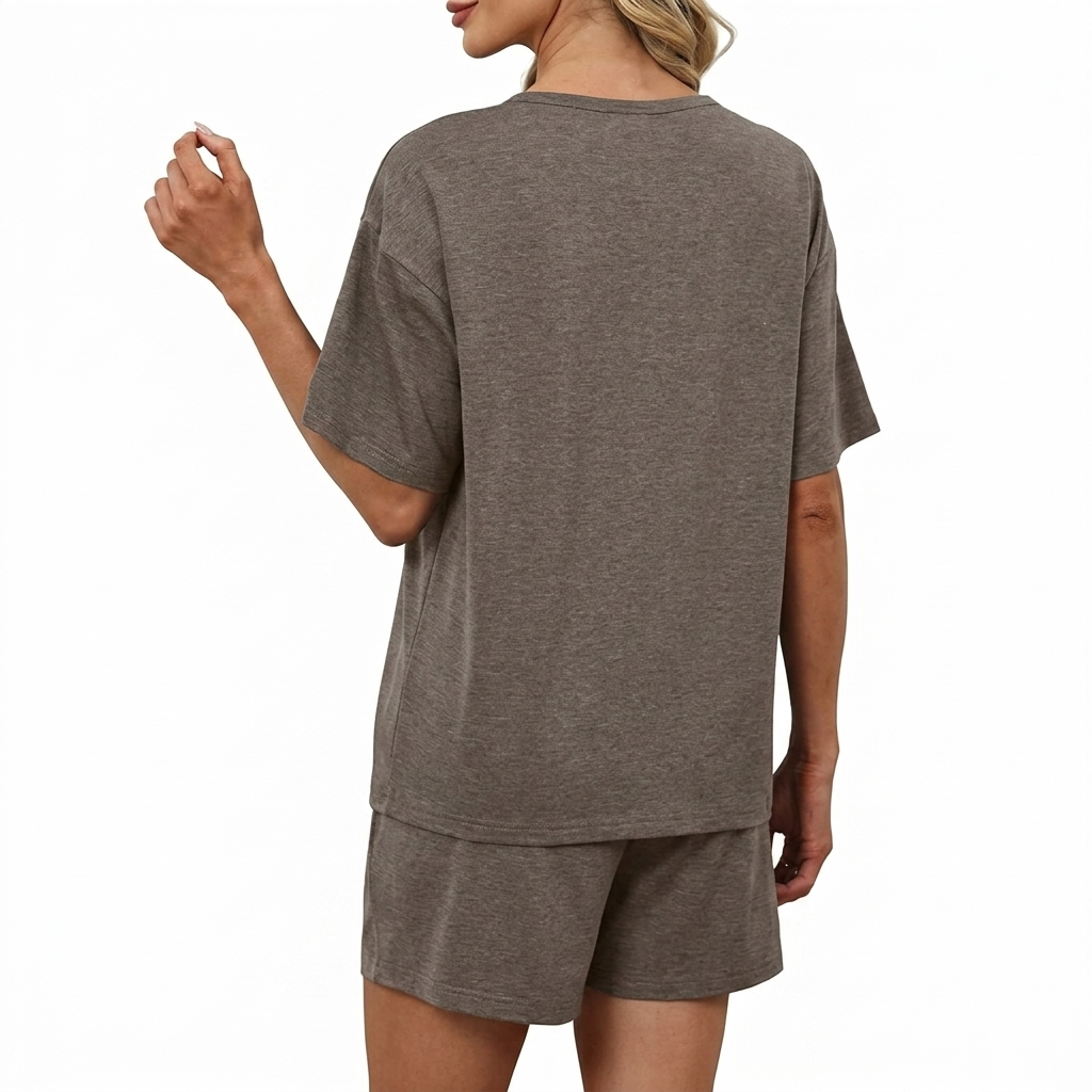 2 Piece Of Button Down Short Sleeve Tops And Shorts Set With Pockets For Women