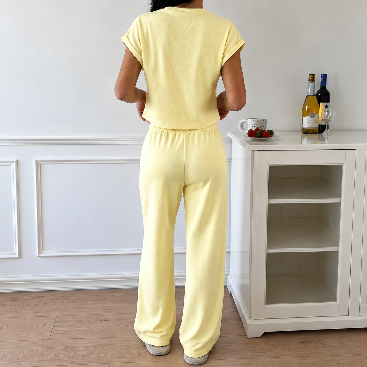 2 Pieces Knit Loungewear Top And Pants Set For Women