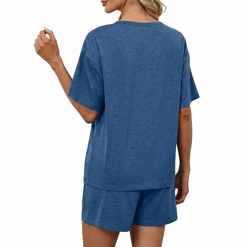 2 Piece Of Button Down Short Sleeve Tops And Shorts Set With Pockets For Women