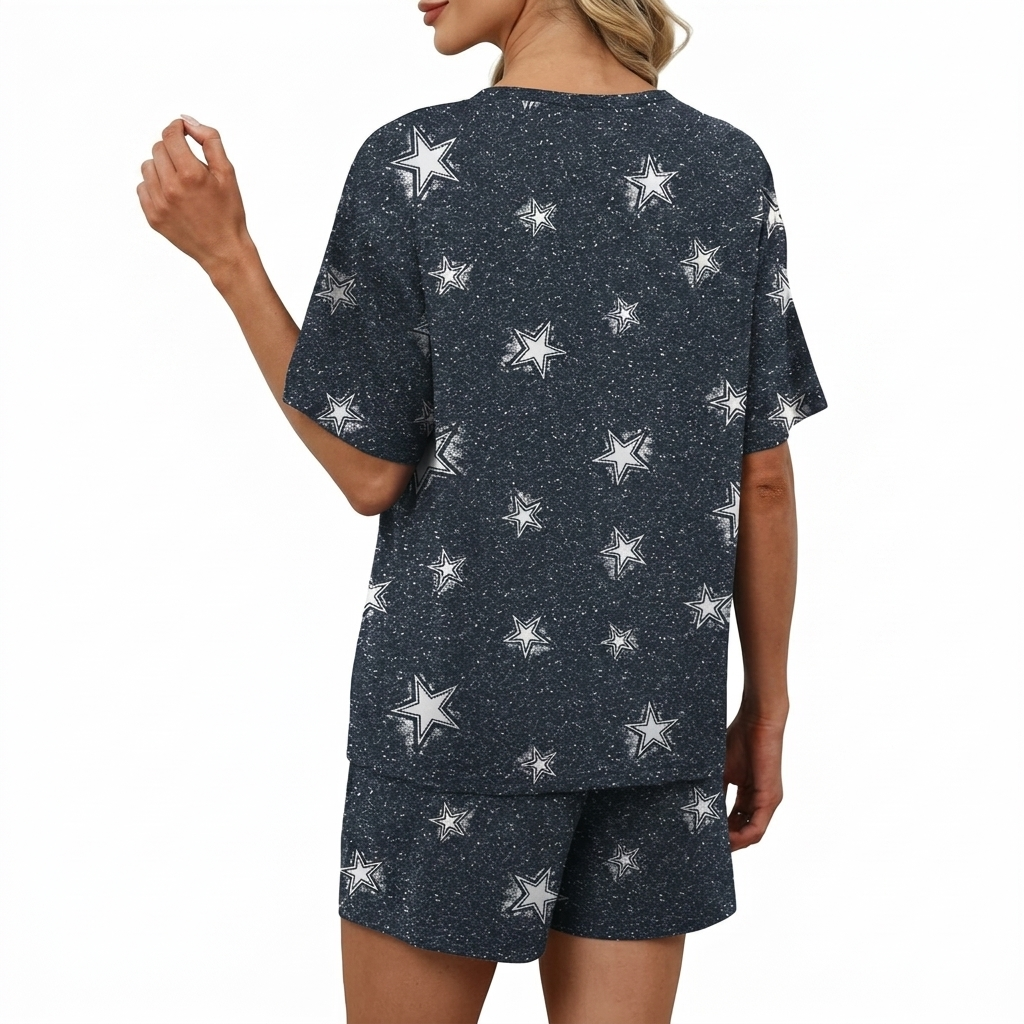 2 Piece Of Button Down Short Sleeve Tops And Shorts Set With Pockets For Women