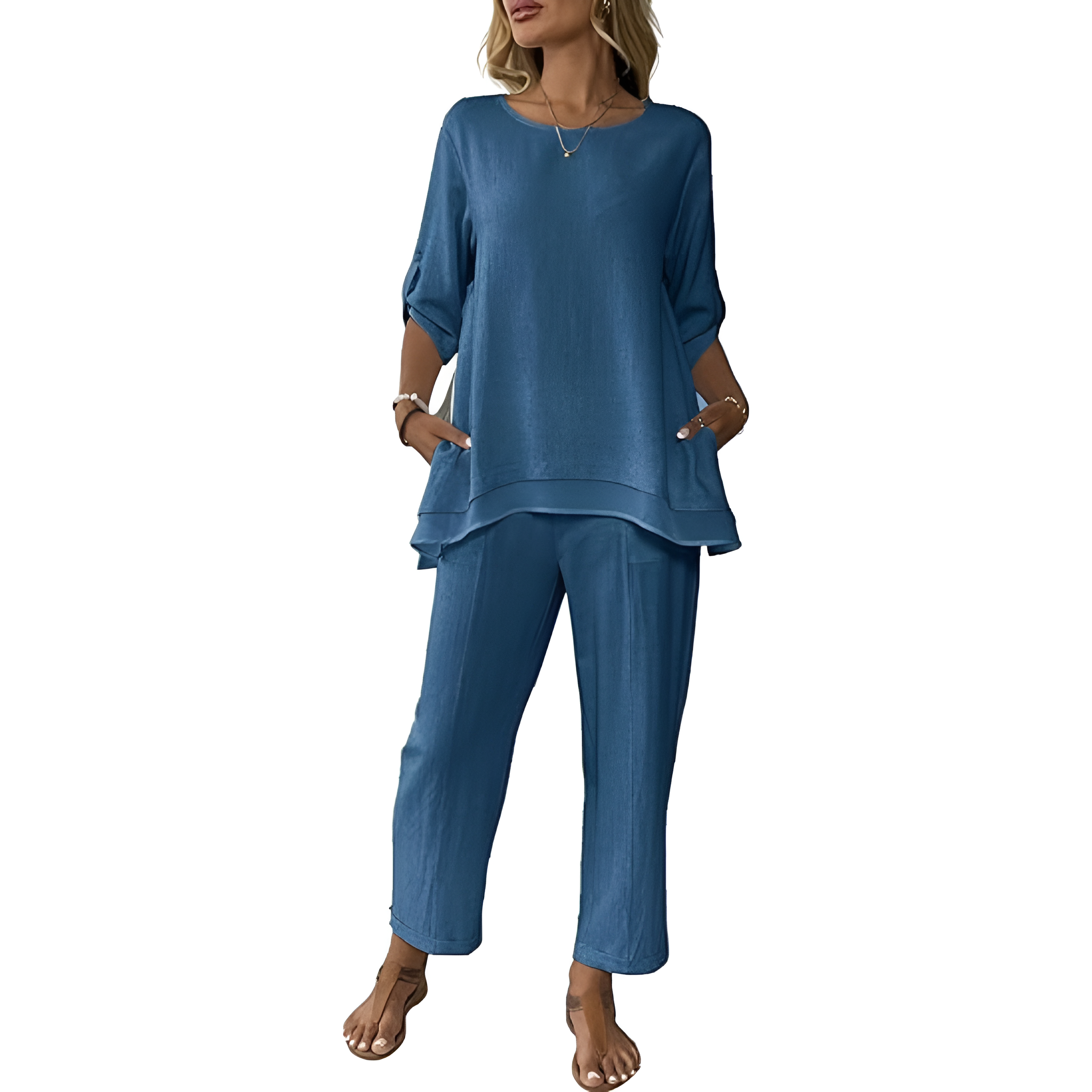 2 Piece Of Wide Rolled Sleeves Outfit Set For Women