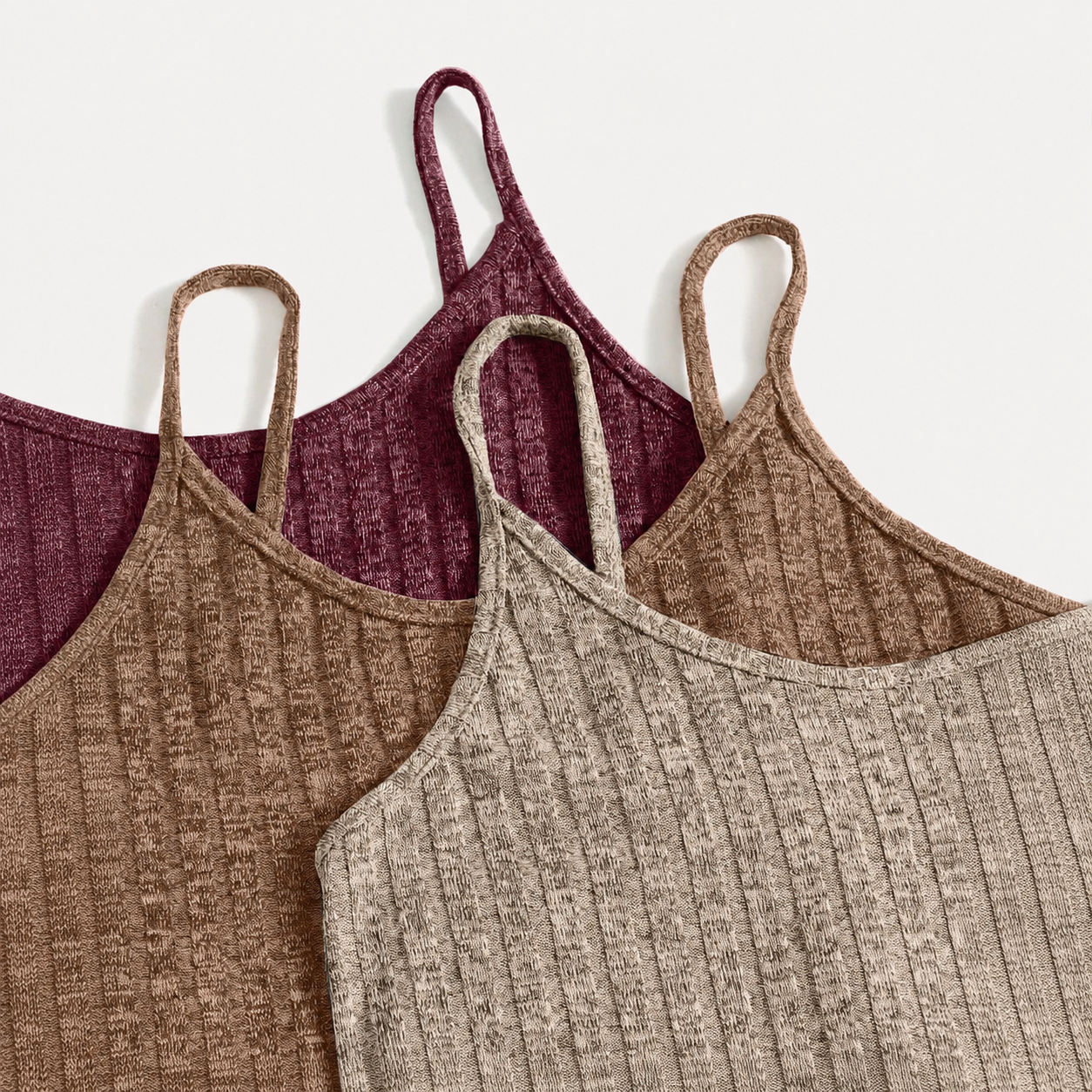 Pack Of 3 Of Solid Ribbed Knit Camisole Top And Shorts Pajama Set For Women