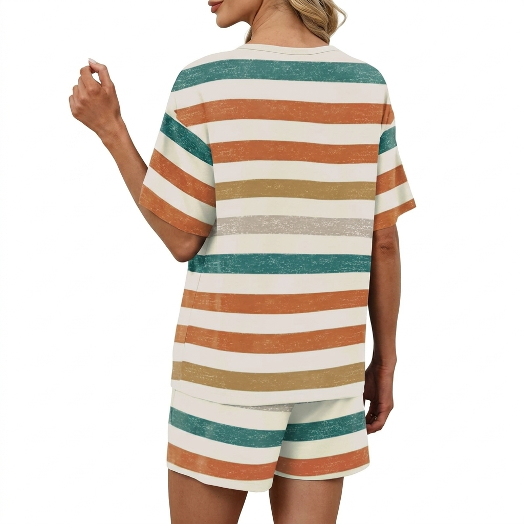 2 Piece Of Button Down Short Sleeve Tops And Shorts Set With Pockets For Women