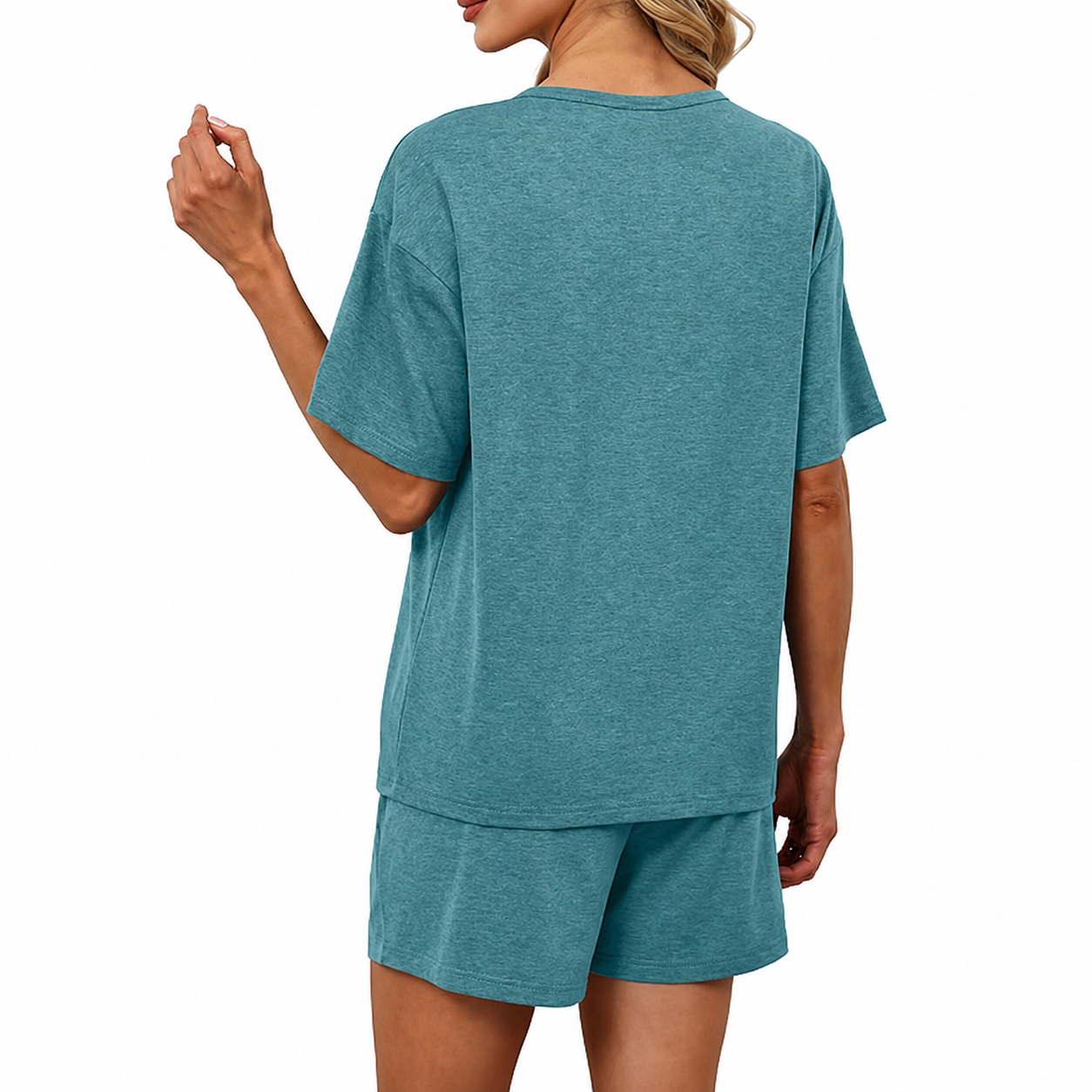 2 Piece Of Button Down Short Sleeve Tops And Shorts Set With Pockets For Women
