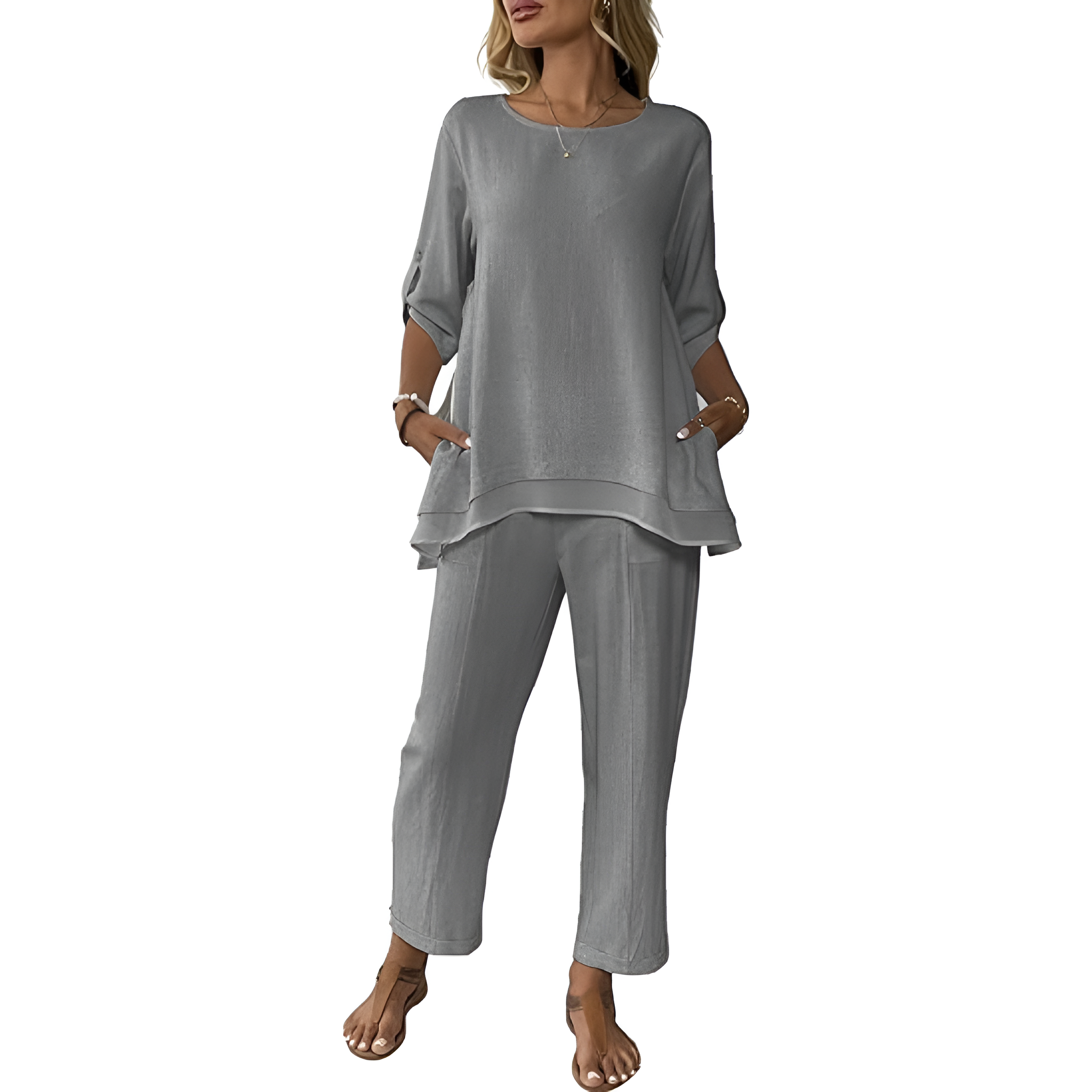 2 Piece Of Wide Rolled Sleeves Outfit Set For Women