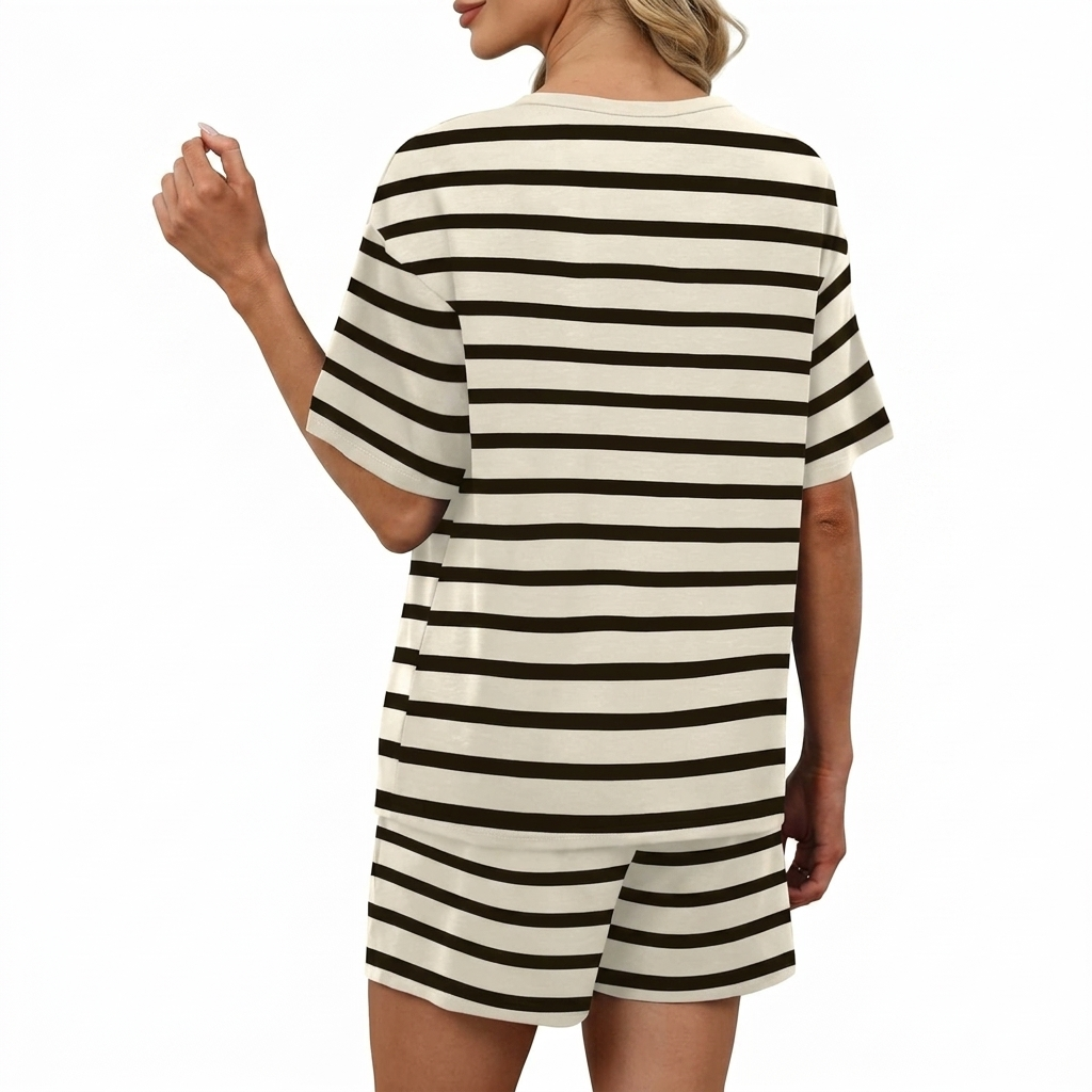 2 Piece Of Button Down Short Sleeve Tops And Shorts Set With Pockets For Women