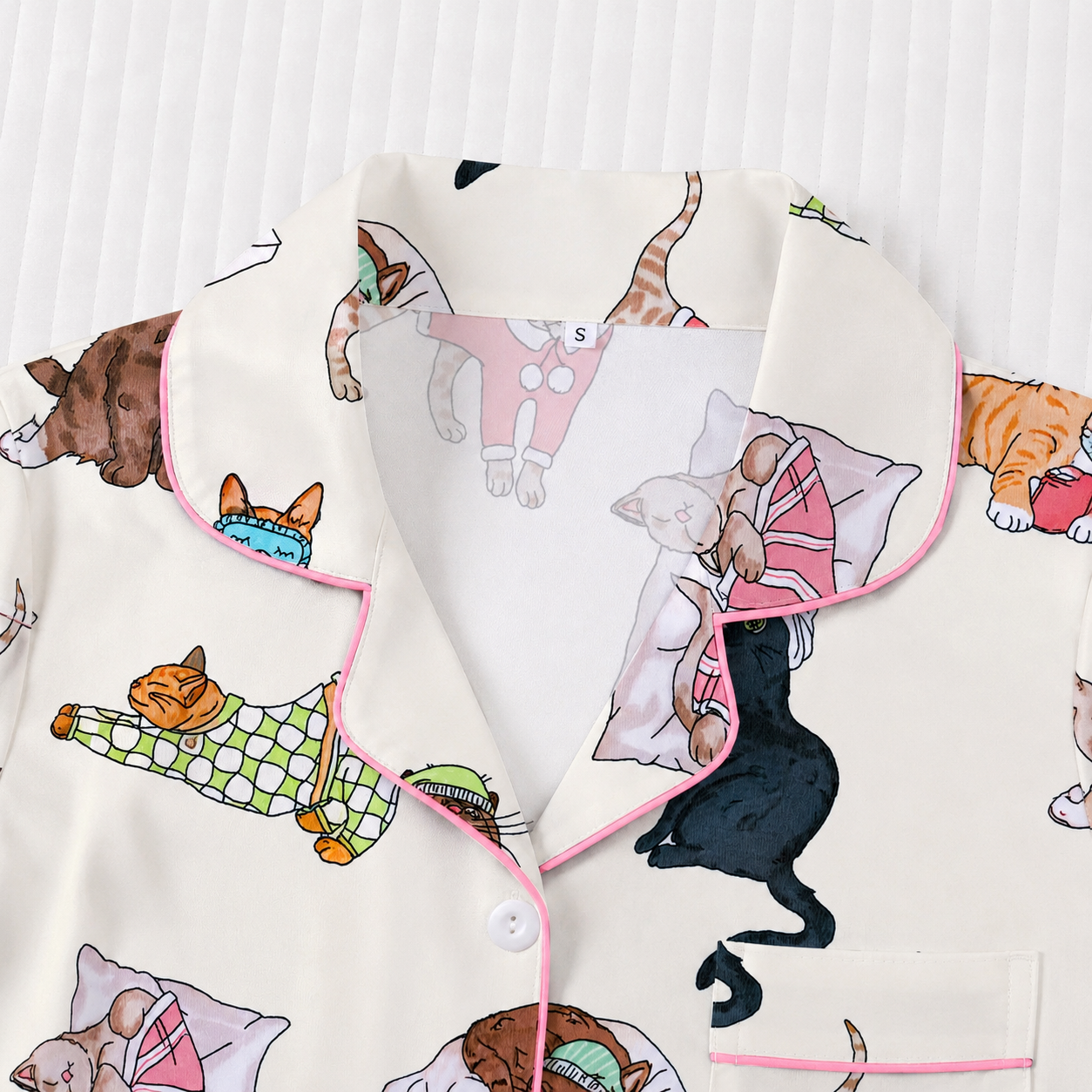 Cartoon Print Button Front Two Piece Pajama Shorts Set For Women