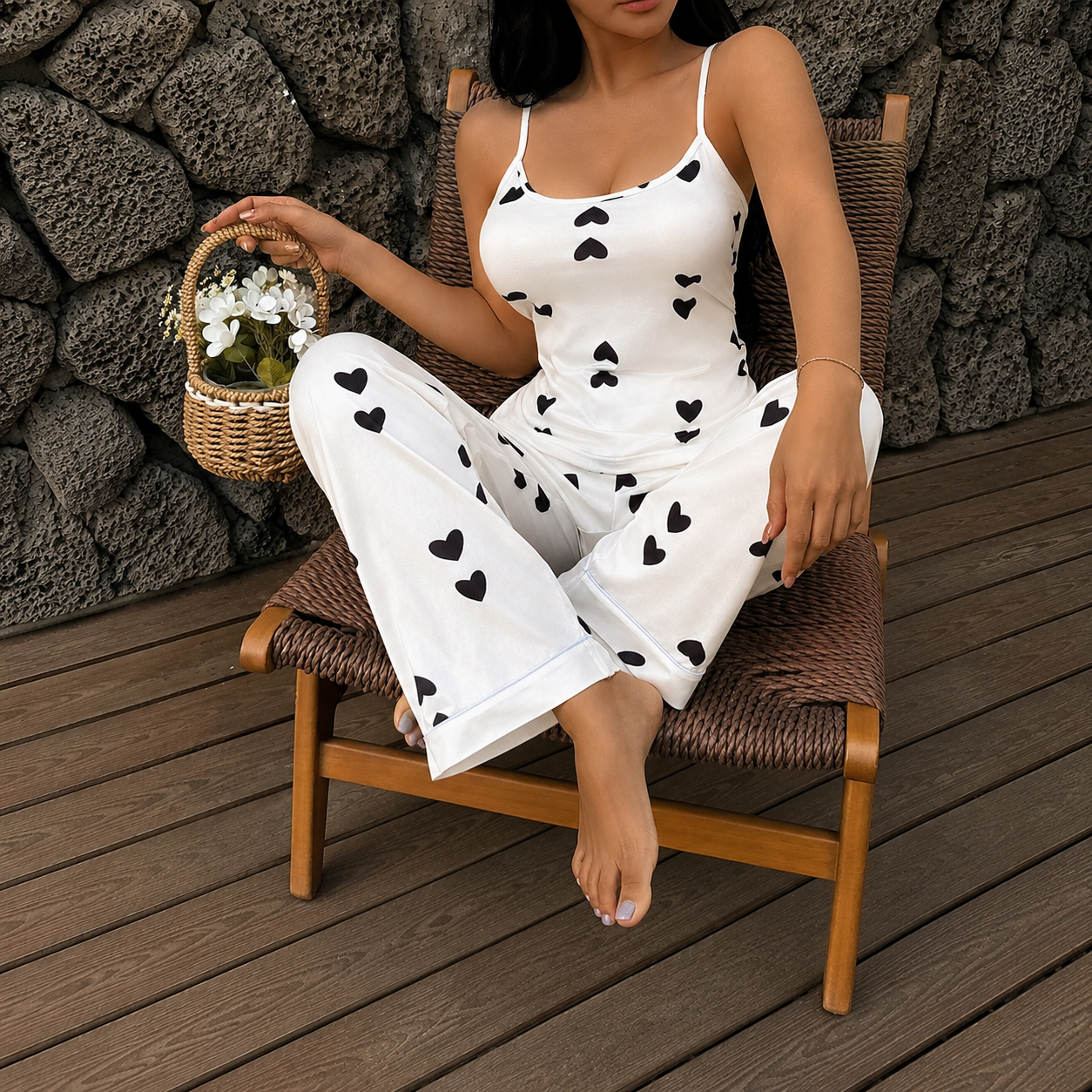 2 Piece Of Casual Printed Cami And Lounge Pants Sleepwear Pajama Set For Women