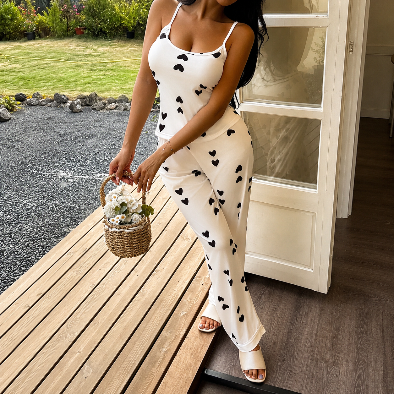 2 Piece Of Casual Printed Cami And Lounge Pants Sleepwear Pajama Set For Women