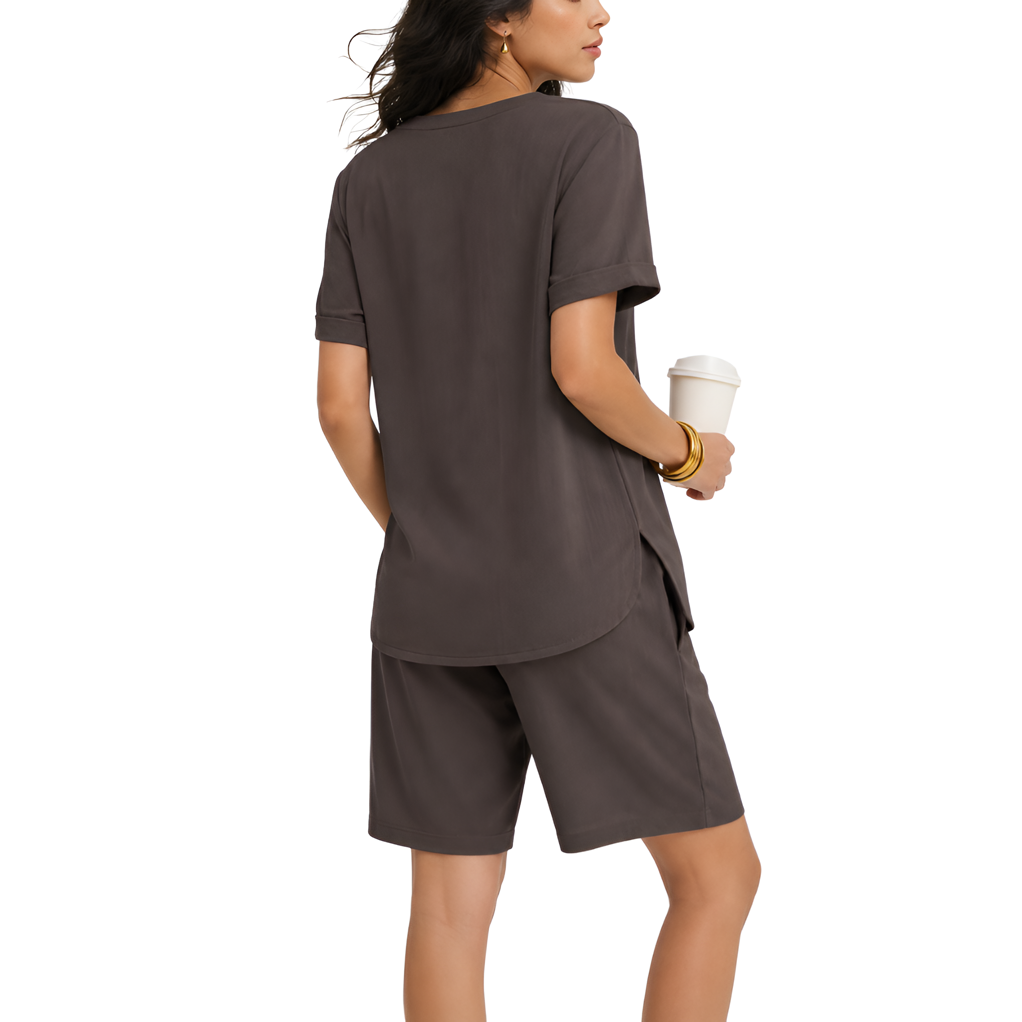 2 Piece Short Sleeve Top And Pocket Shorts Matching Lounge Set For Women