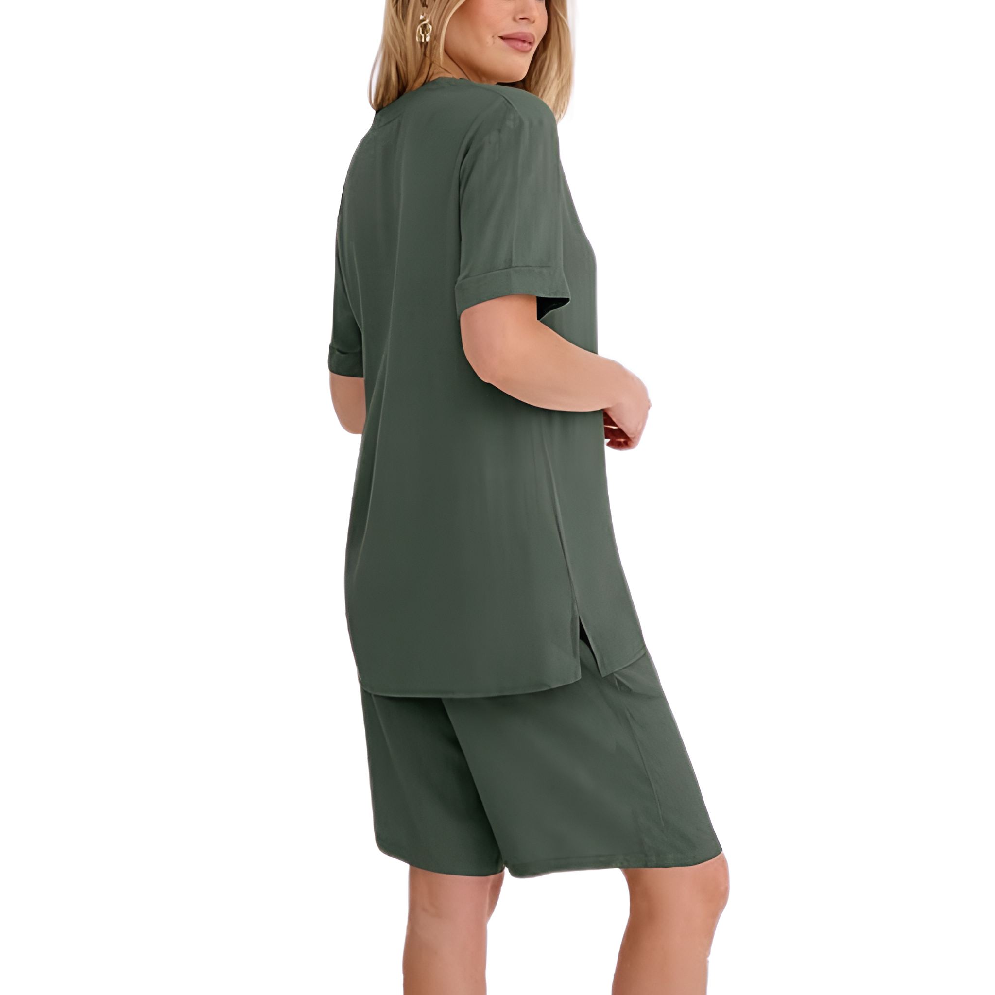 2 Piece Short Sleeve Top And Pocket Shorts Matching Lounge Set For Women