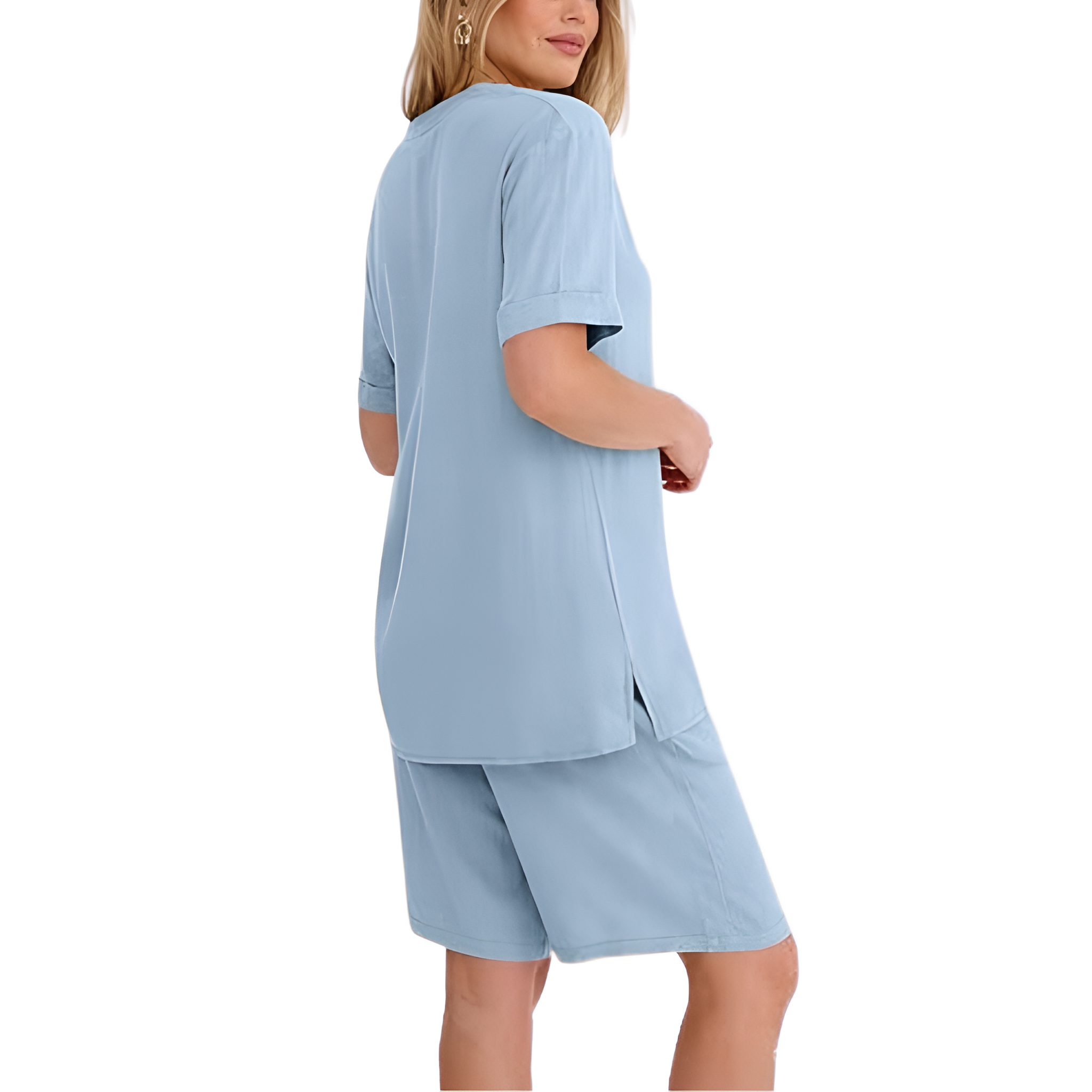 2 Piece Short Sleeve Top And Pocket Shorts Matching Lounge Set For Women