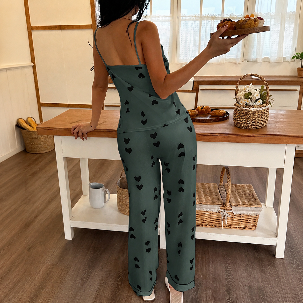 2 Piece Of Casual Printed Cami And Lounge Pants Sleepwear Pajama Set For Women