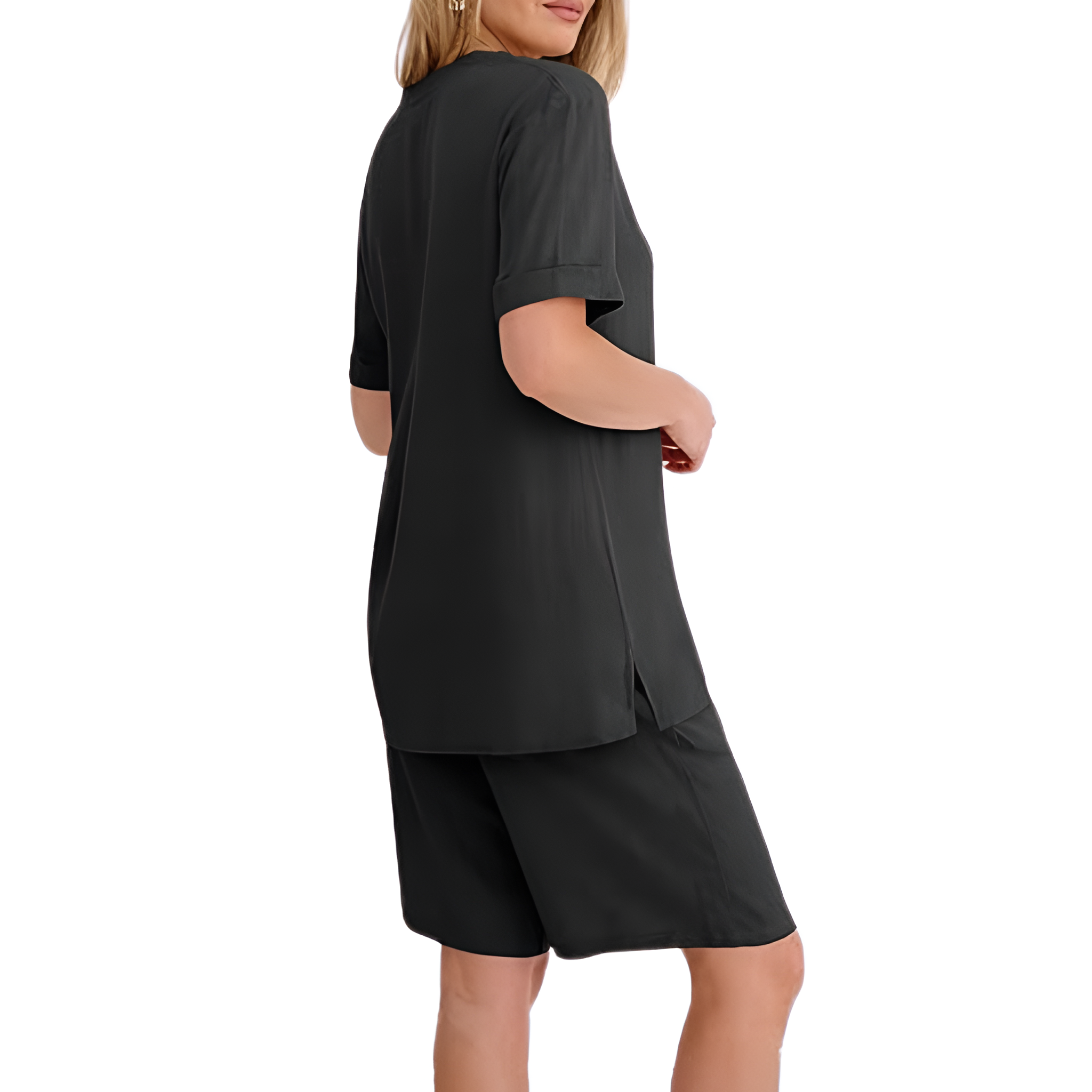 2 Piece Short Sleeve Top And Pocket Shorts Matching Lounge Set For Women