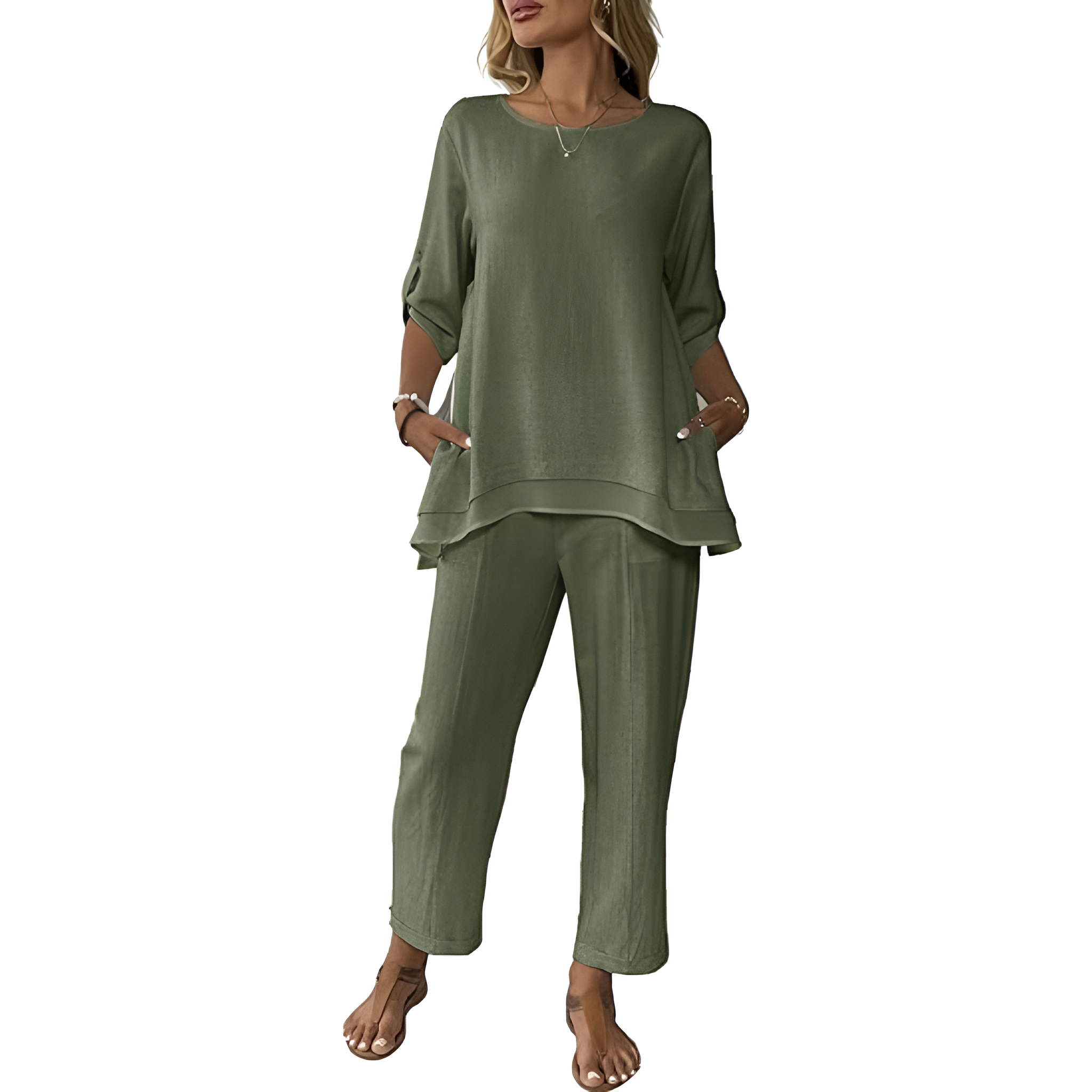 2 Piece Of Wide Rolled Sleeves Outfit Set For Women