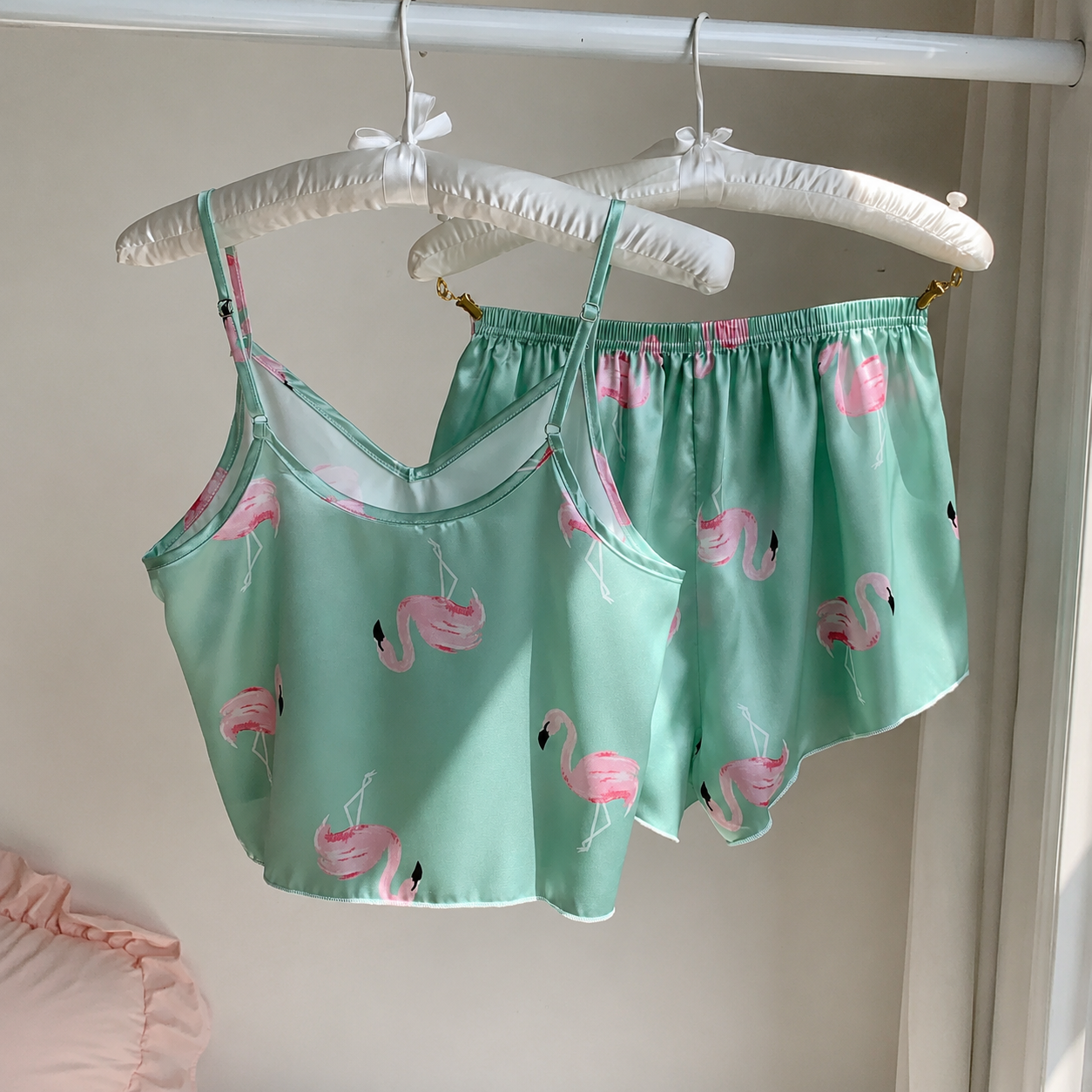 Flamingo Print Cami Top And Shorts Pajama Set For Women