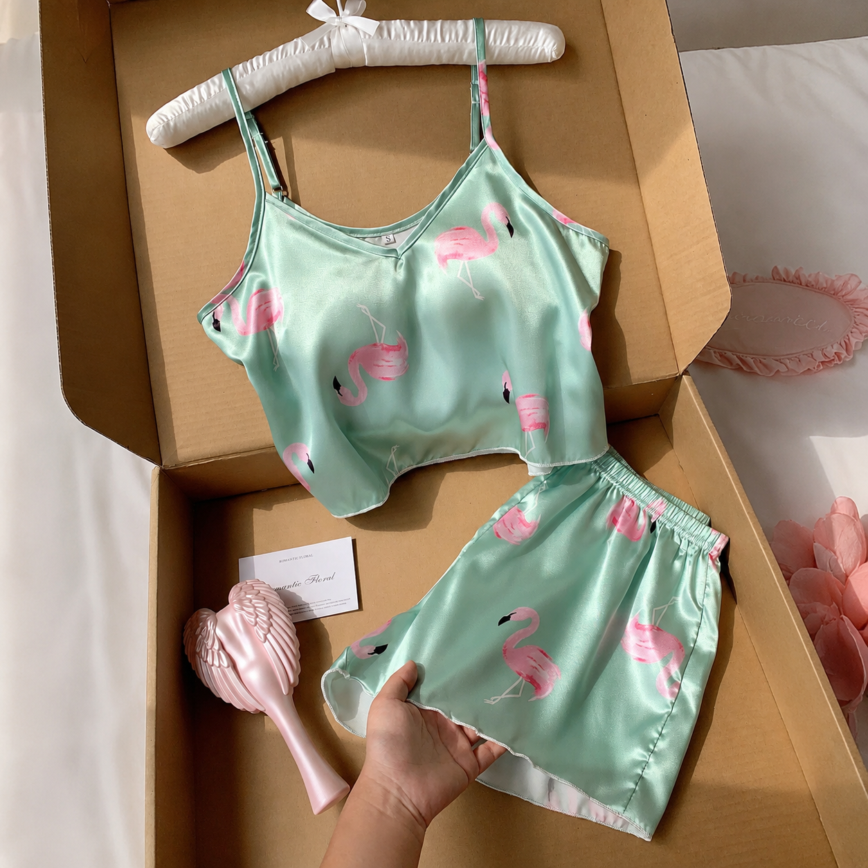 Flamingo Print Cami Top And Shorts Pajama Set For Women