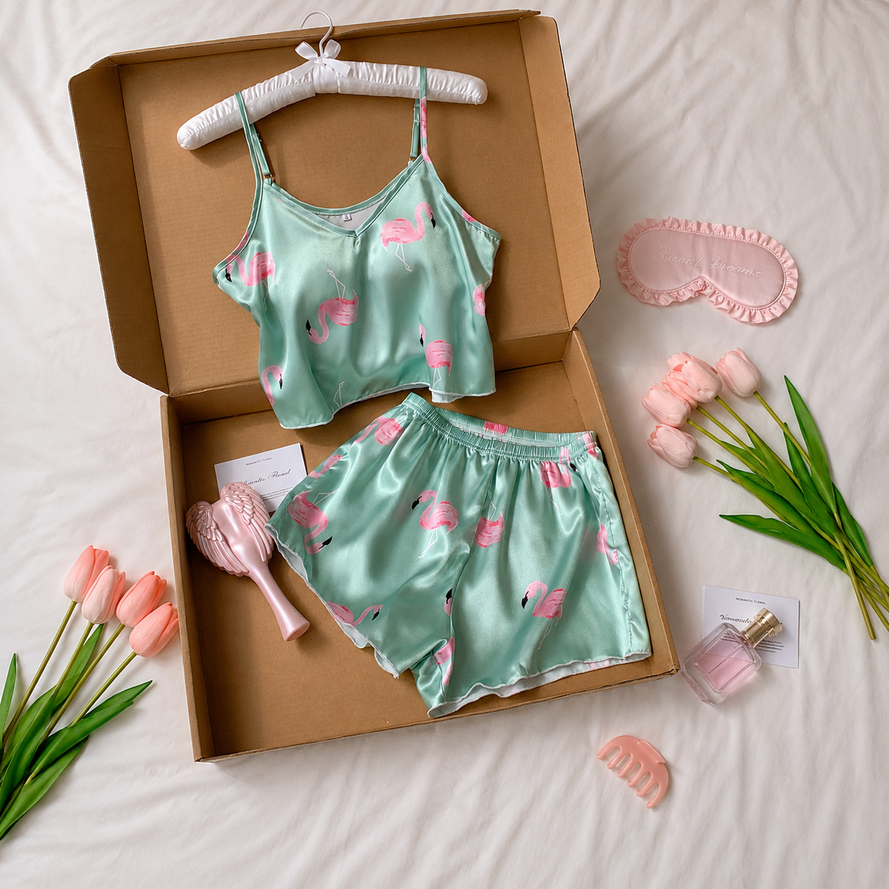 Flamingo Print Cami Top And Shorts Pajama Set For Women