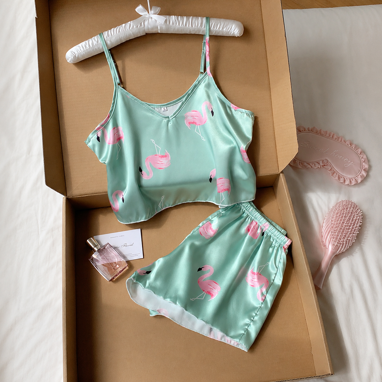 Flamingo Print Cami Top And Shorts Pajama Set For Women