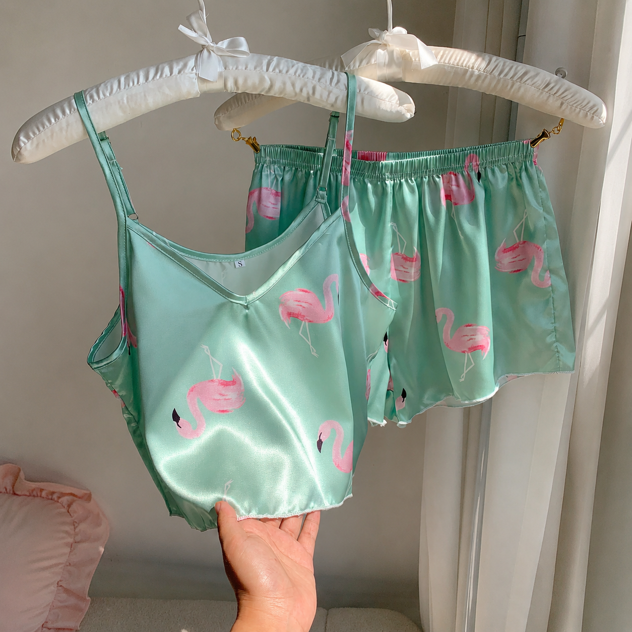 Flamingo Print Cami Top And Shorts Pajama Set For Women