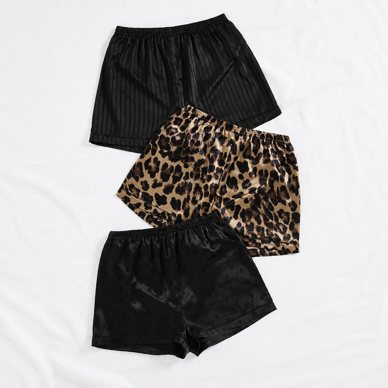 Pack Of 3 Lapel Collar Button Front Pajama Shorts Set With Pocket For Women