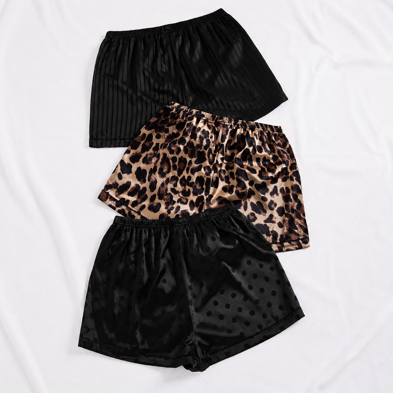 Pack Of 3 Lapel Collar Button Front Pajama Shorts Set With Pocket For Women