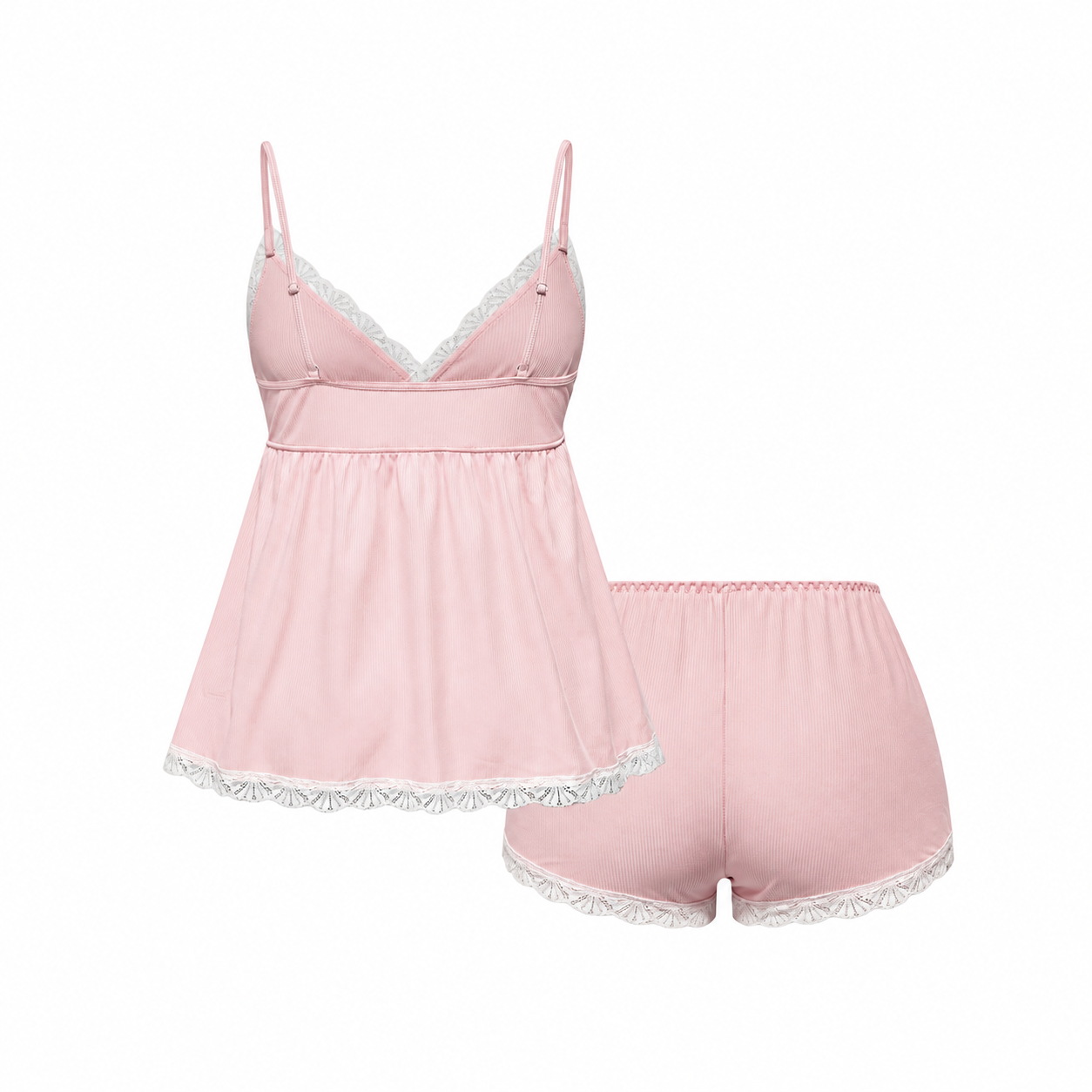 Ribbed Lace Camisole and Shorts 2 Piece Pajama Set for Women