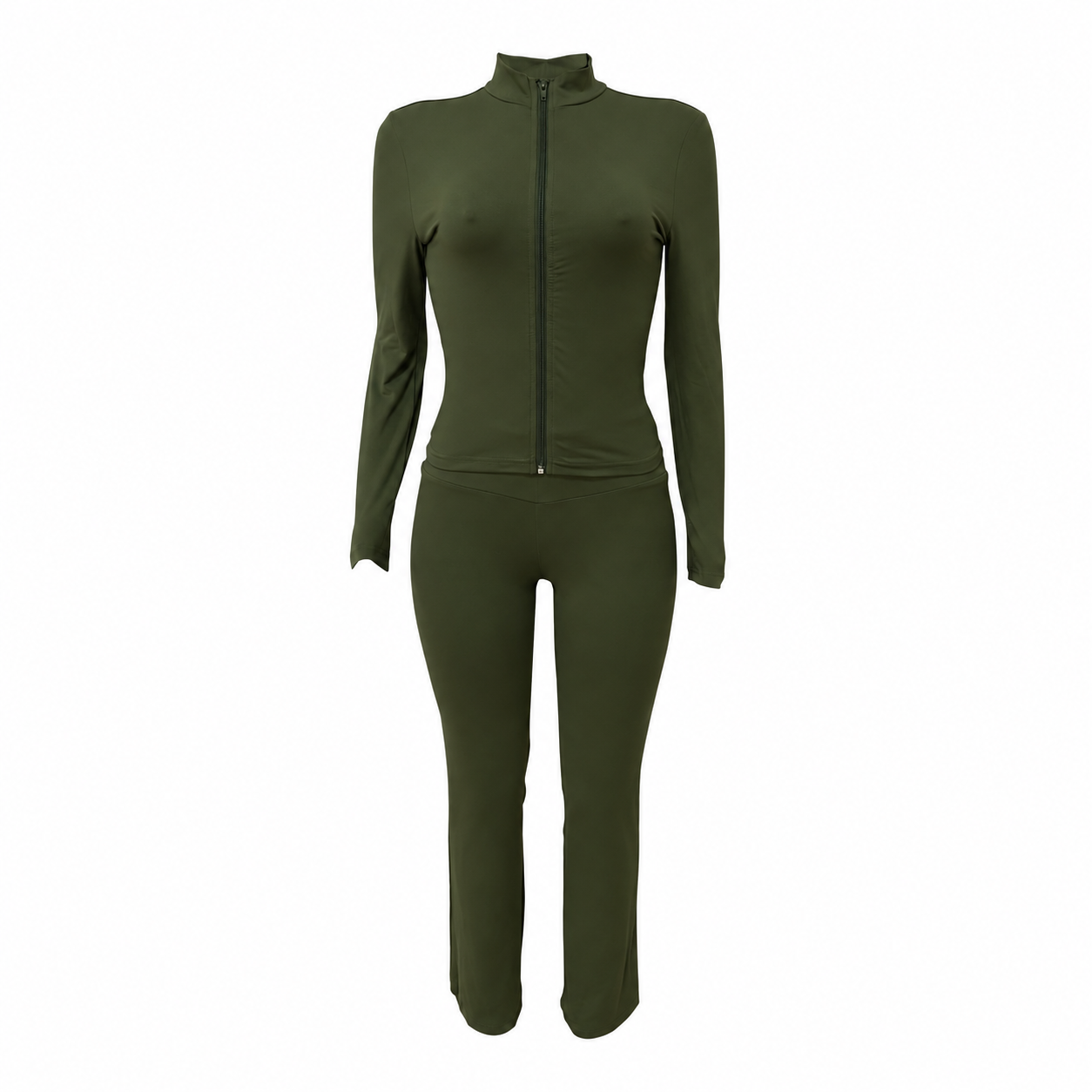 Zip Up Fitted Cardigan Top and Wide Cut Pants 2 Piece Set for Women