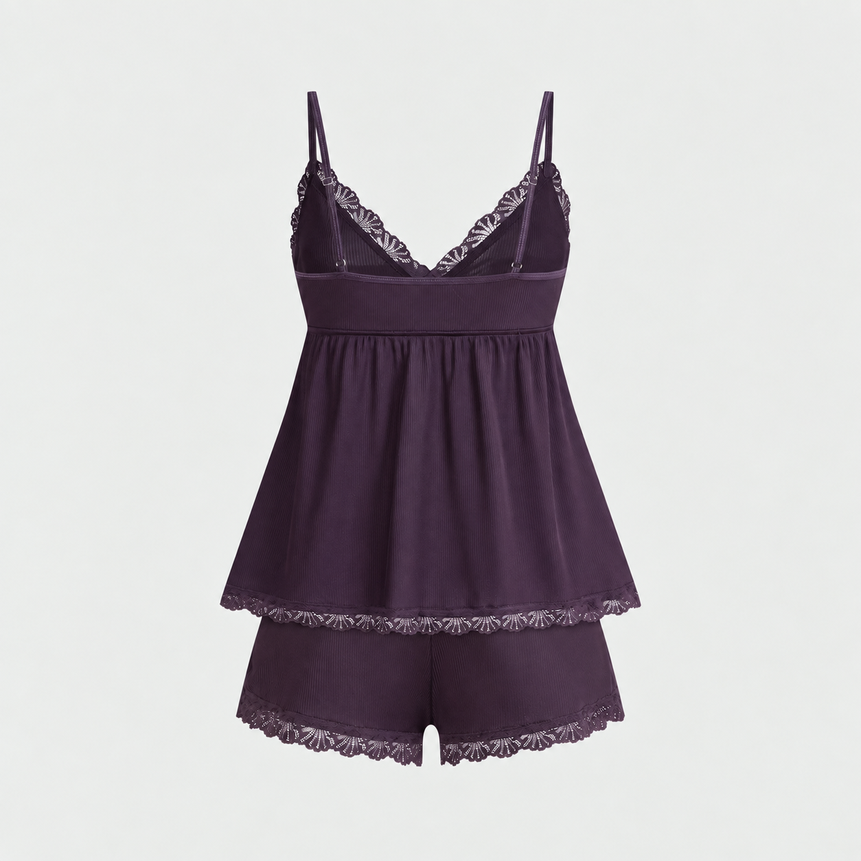 Ribbed Lace Camisole and Shorts 2 Piece Pajama Set for Women