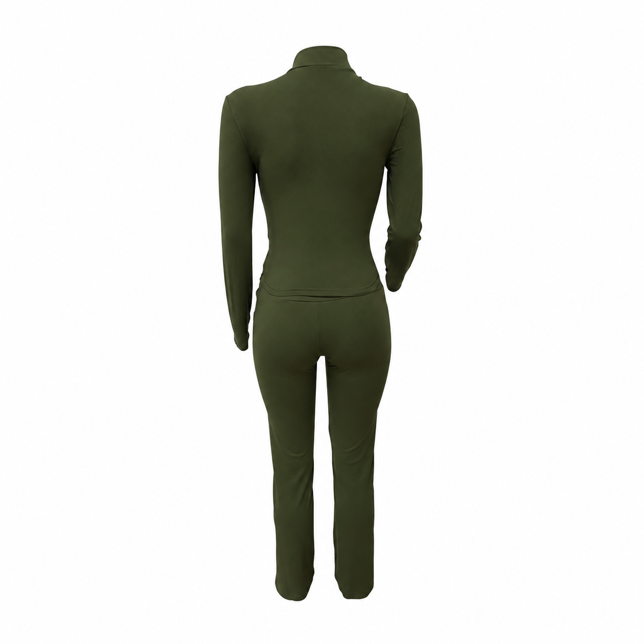 Zip Up Fitted Cardigan Top and Wide Cut Pants 2 Piece Set for Women
