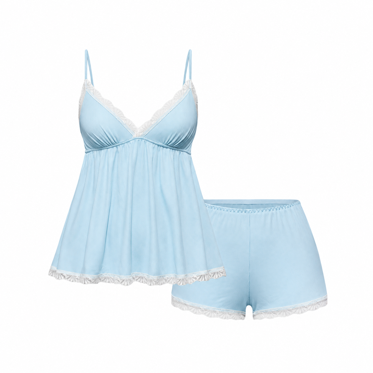 Ribbed Lace Camisole and Shorts 2 Piece Pajama Set for Women