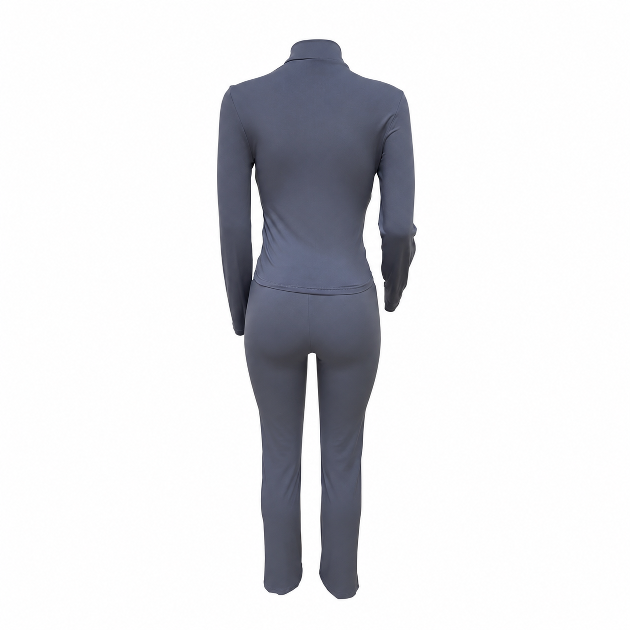 Zip Up Fitted Cardigan Top and Wide Cut Pants 2 Piece Set for Women