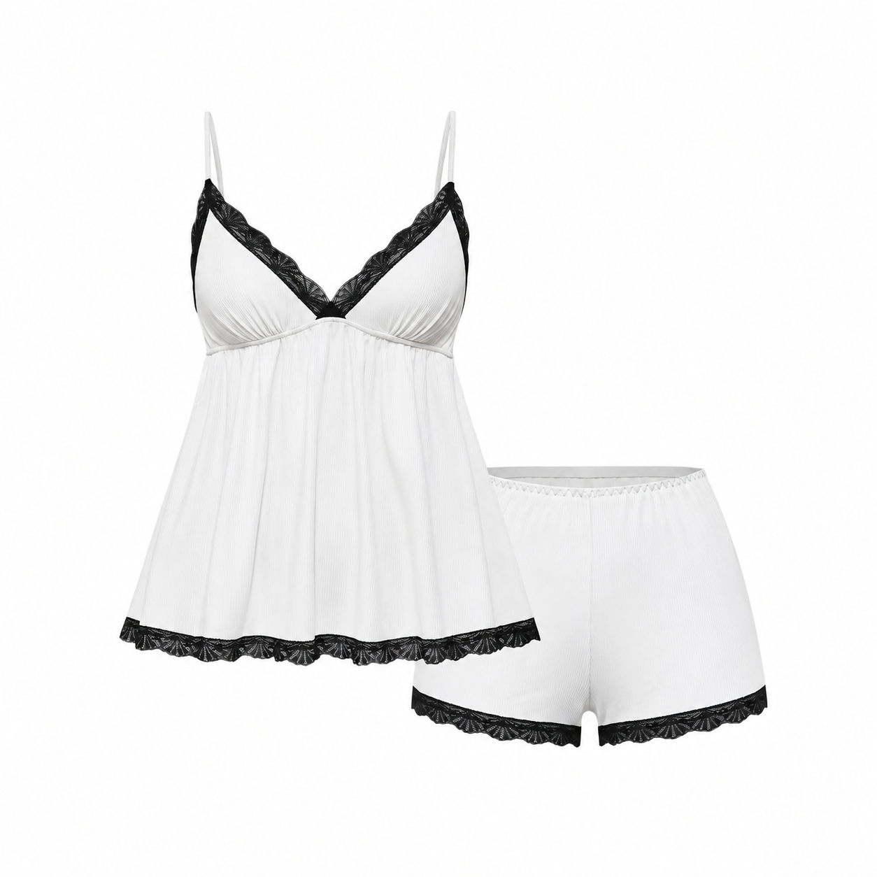 Ribbed Lace Camisole and Shorts 2 Piece Pajama Set for Women