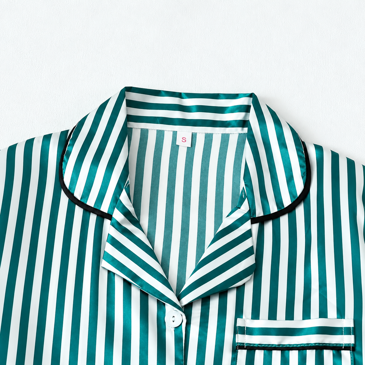 2 Piece Satin Trim Collar Short Sleeve Top And Bow Tie Striped Shorts Pajama Set For Women Summer Loungewear