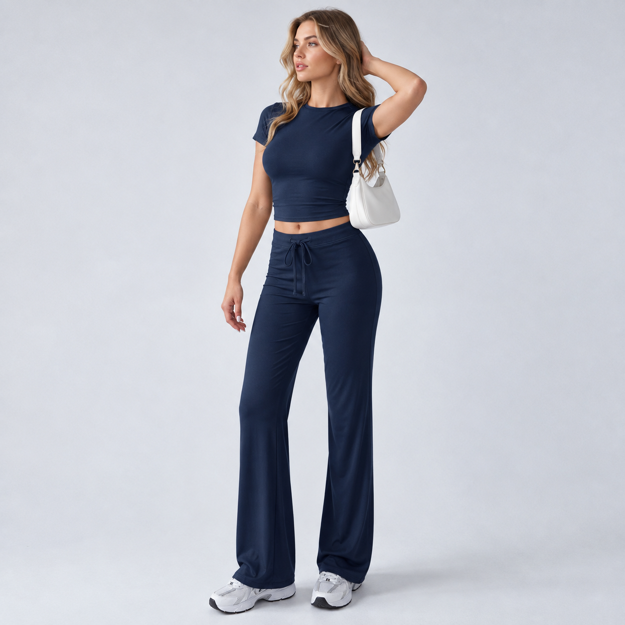 Short Sleeve T Shirt and Straight Pants 2 Piece Casual Activewear Set for Women