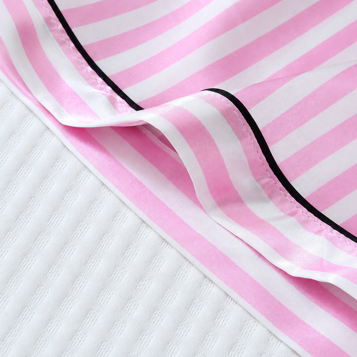 2 Piece Satin Trim Collar Short Sleeve Top And Bow Tie Striped Shorts Pajama Set For Women Summer Loungewear