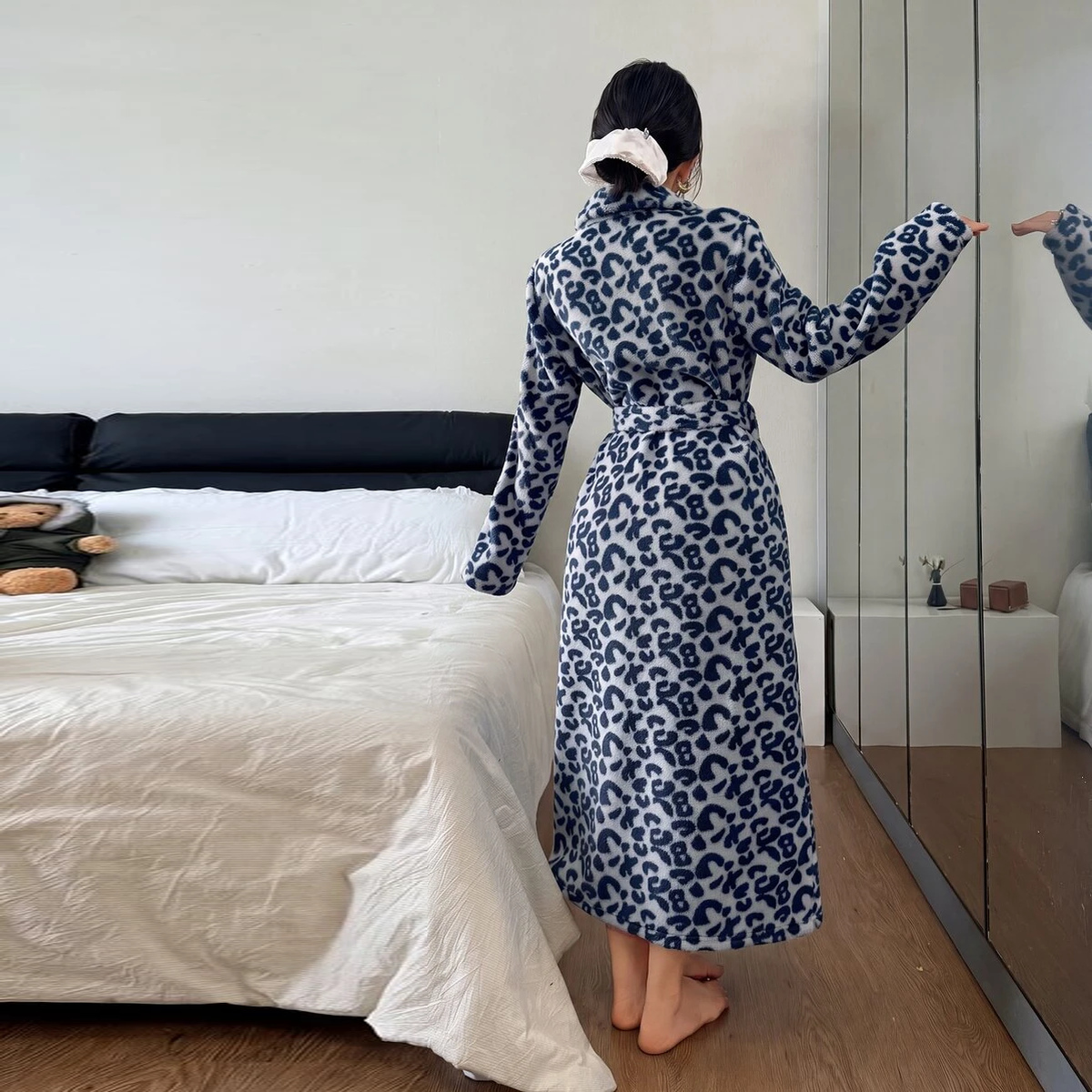 Casual Leopard Printed Long Robe For Women