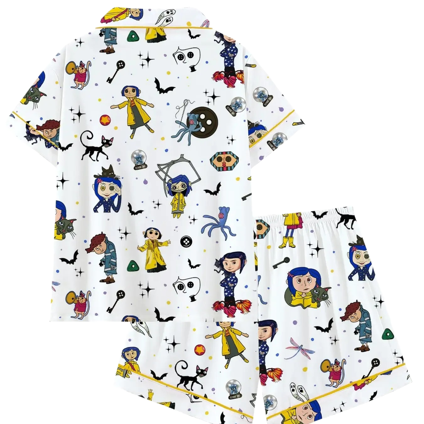 2 Pieces Cartoon Printed Button Front Sleepwear Set For Women