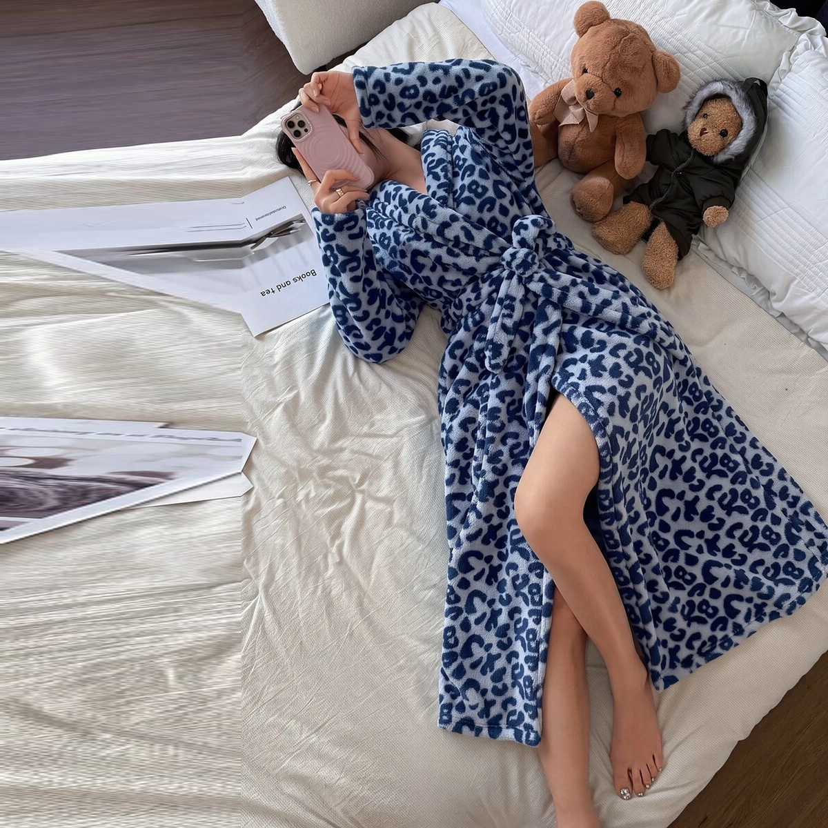 Casual Leopard Printed Long Robe For Women