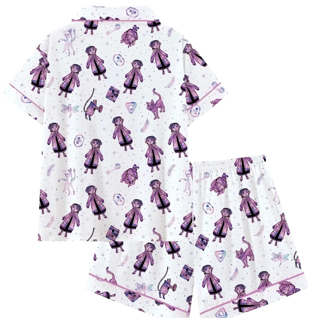 2 Pieces Cartoon Printed Button Front Sleepwear Set For Women