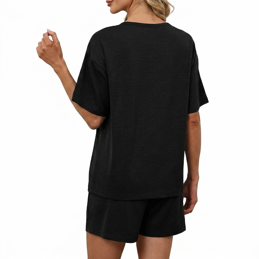 2 Piece Of Button Down Short Sleeve Tops And Shorts Set With Pockets For Women