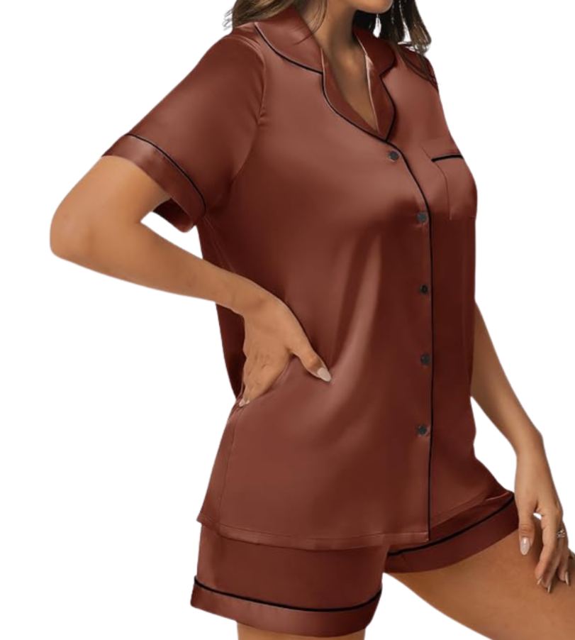 Women 2 Piece Button Down Pajama Set With Shorts