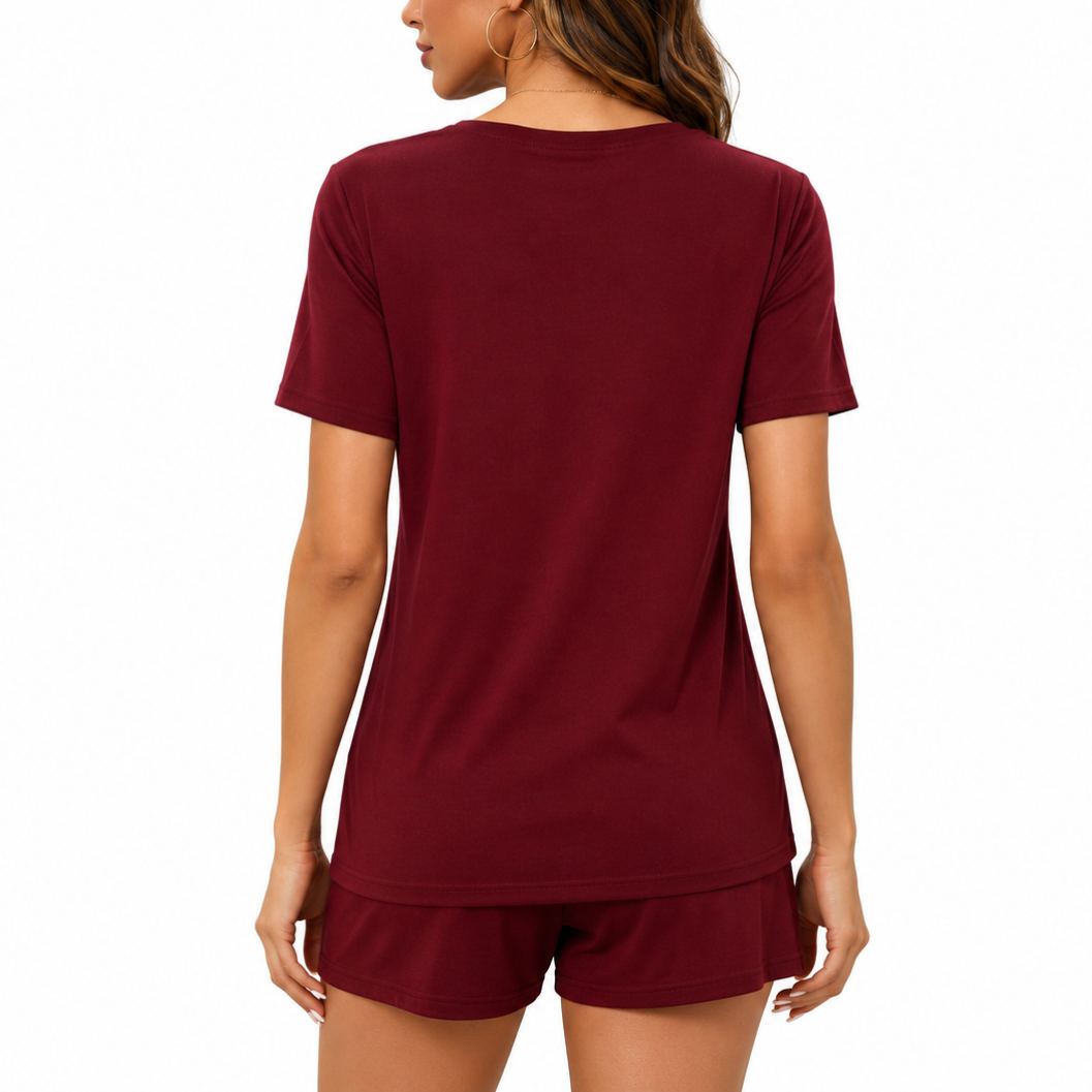 Casual Sort Sleeve Pajama Lounge Sets With Pockets For Women