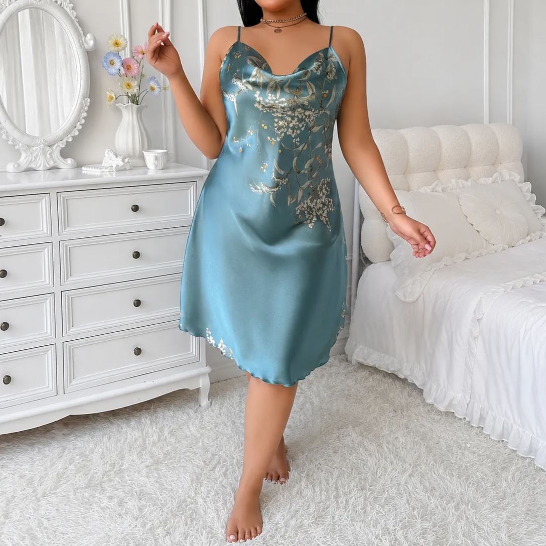 Floral Print Draped Collar Camisole Nightgown For Women 