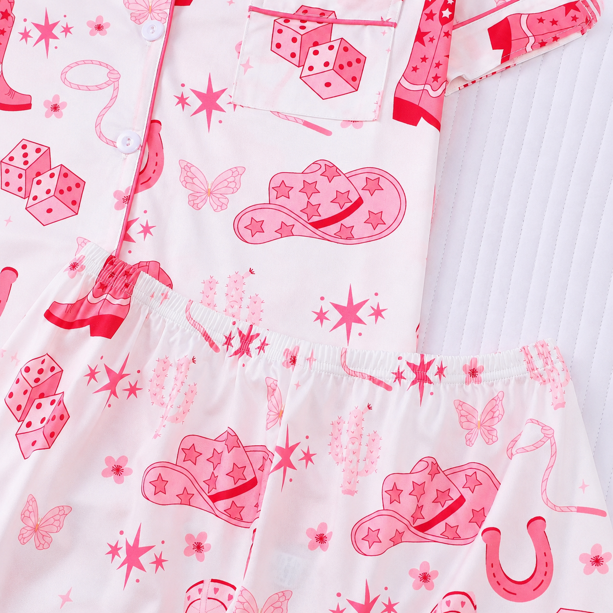 Casual Printed Short Sleeve Shirt And Shorts Pajama Set For Women